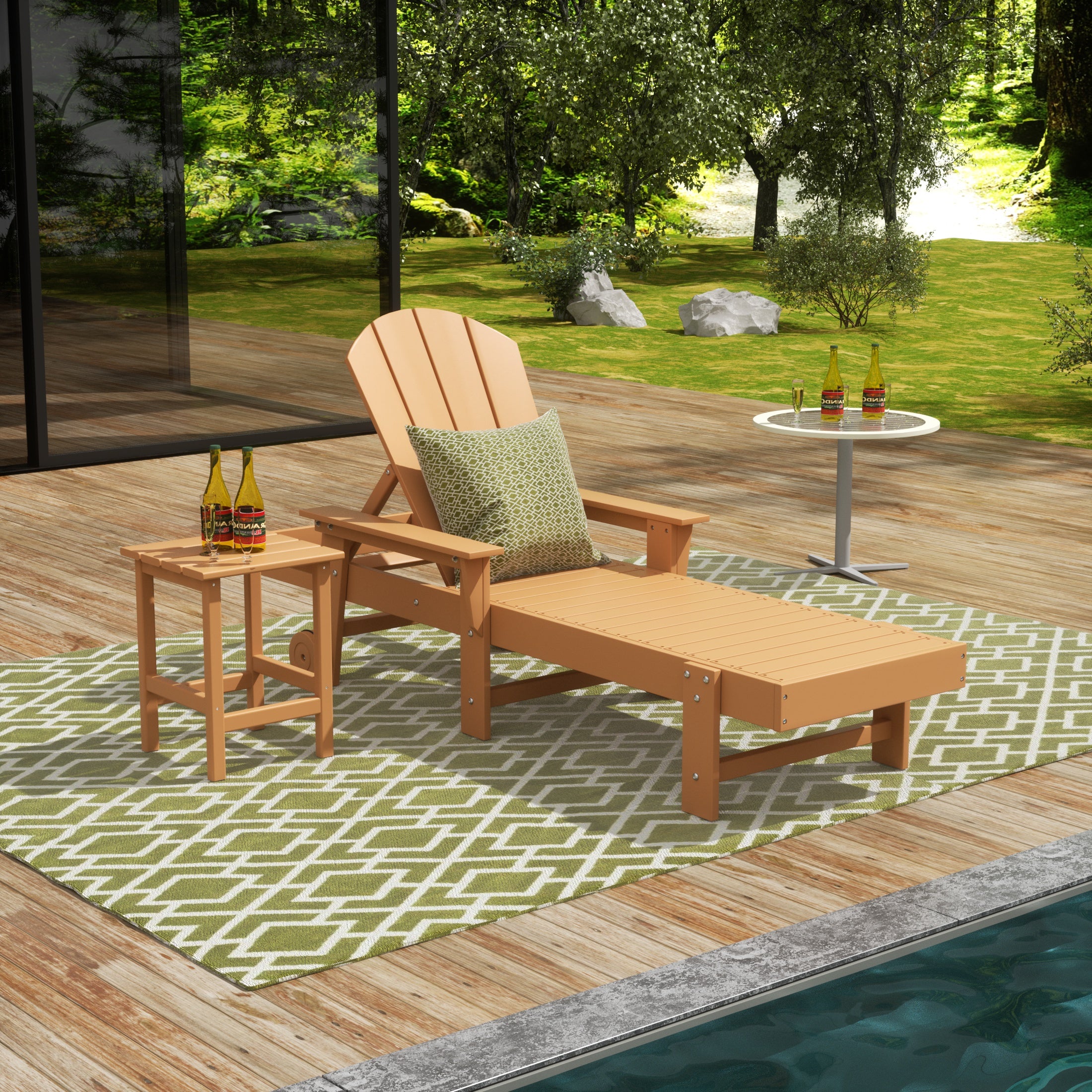 Paradise 2 Piece Adirondack Poly Reclining Chaise Lounge With Arms & Wheels