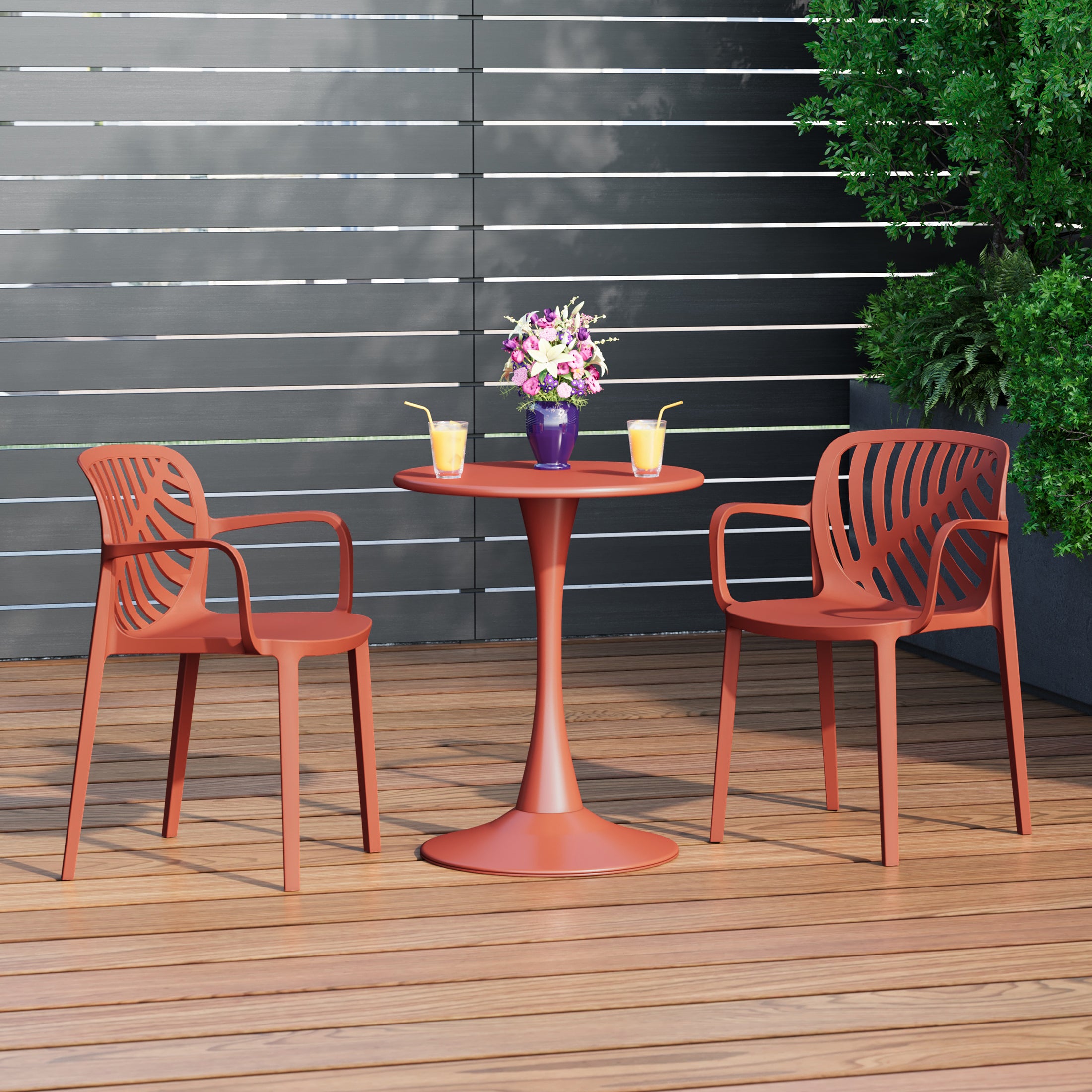 Sunshine Outdoor Modern Stackable Patio Dining Armchairs (Set of 2)