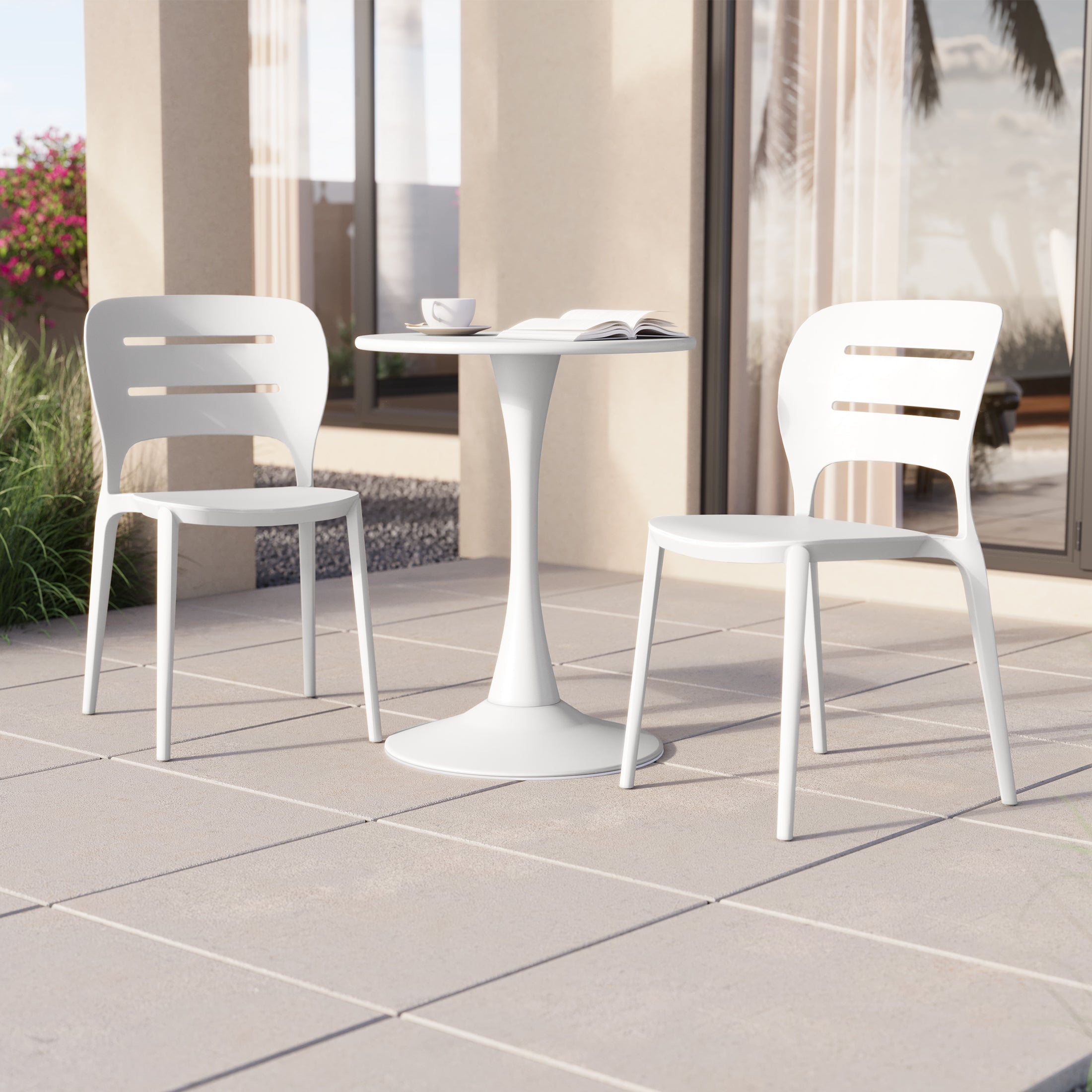 Sunshine Outdoor Modern Stackable Plastic Patio Dining Side Chairs (Set of 2)