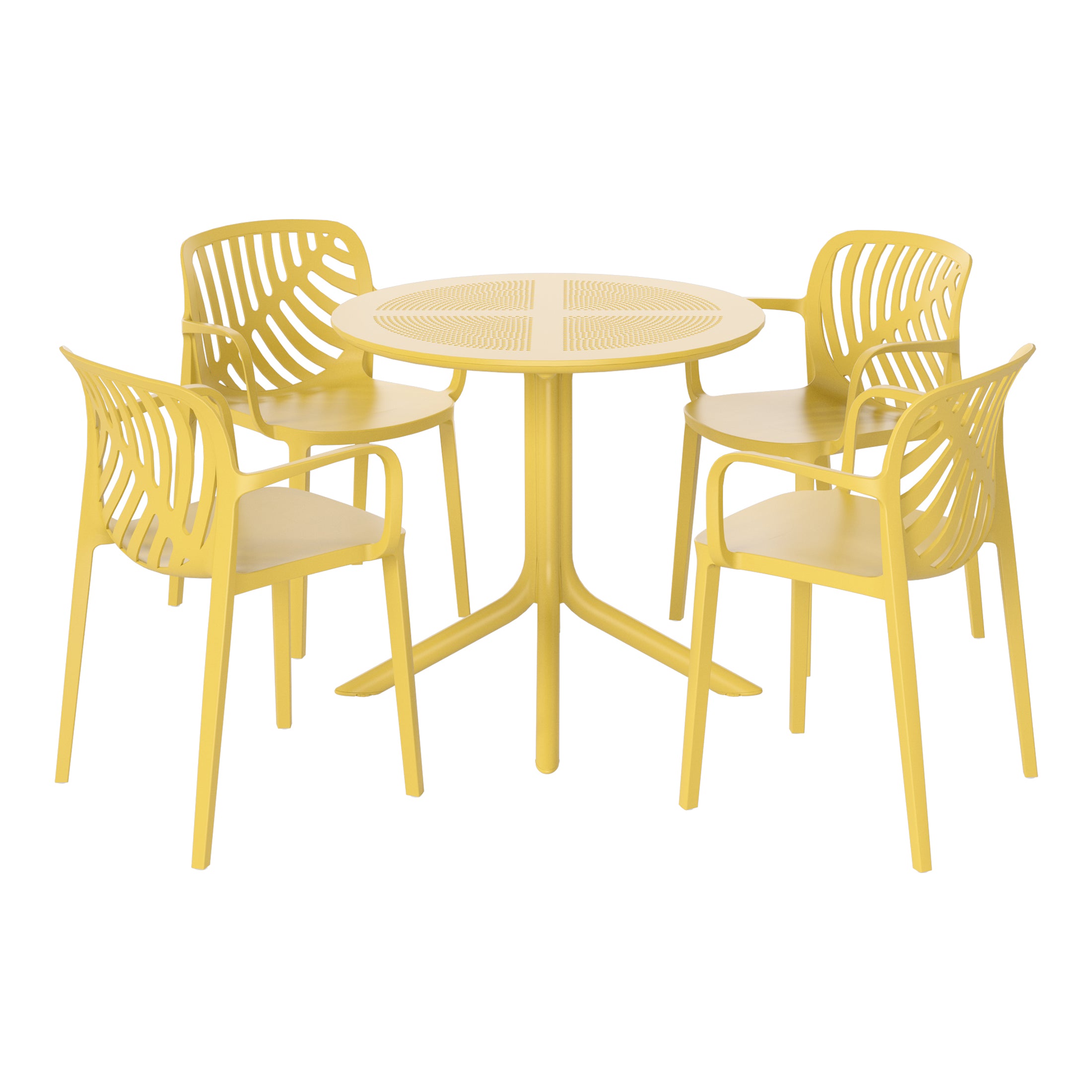 Sunshine 5-Piece Outdoor Resin Round Patio Dining Table Set with Modern Stackable Patio Dining Chairs