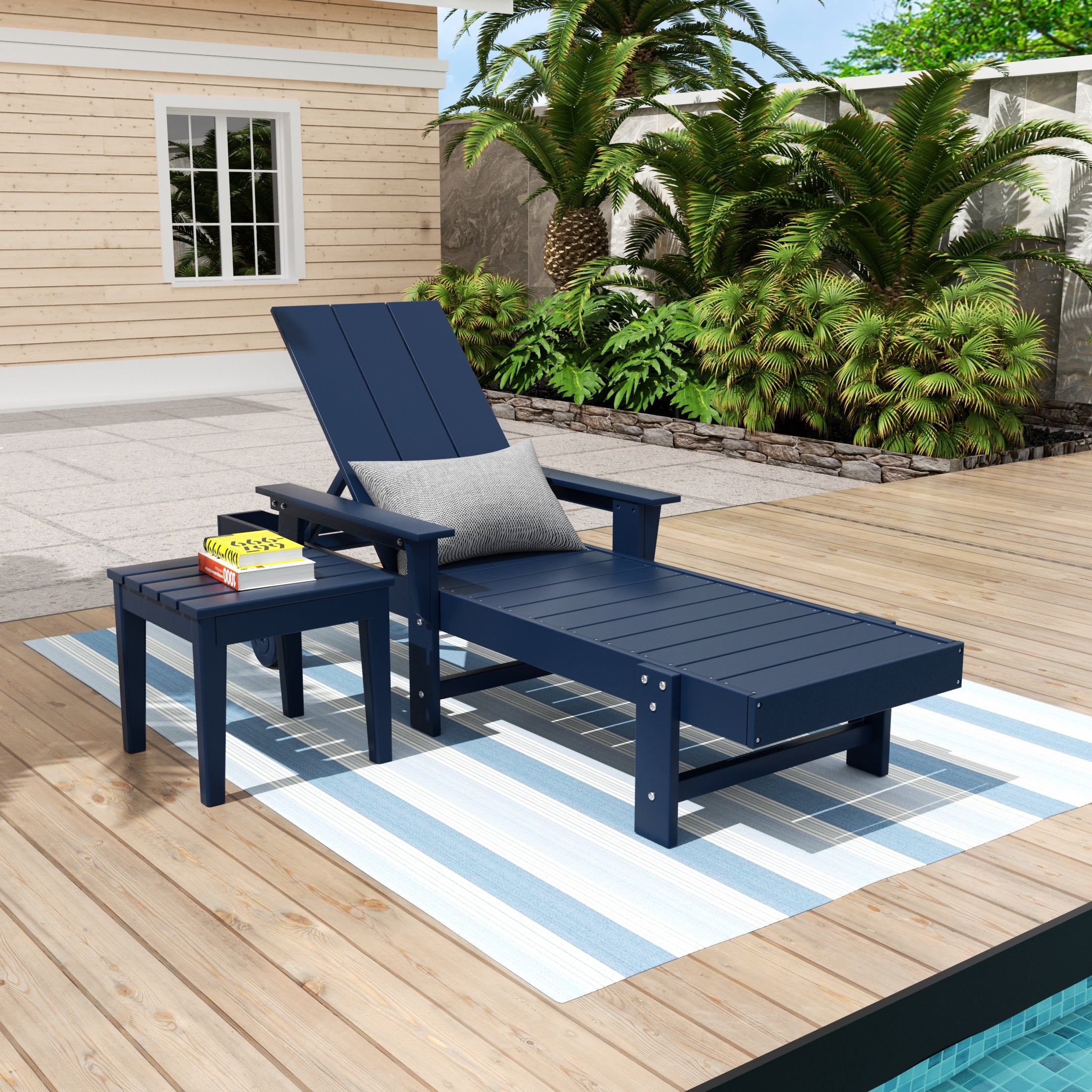 Palms Modern Reclining Chaise Lounge with Side Table 2-Piece Set