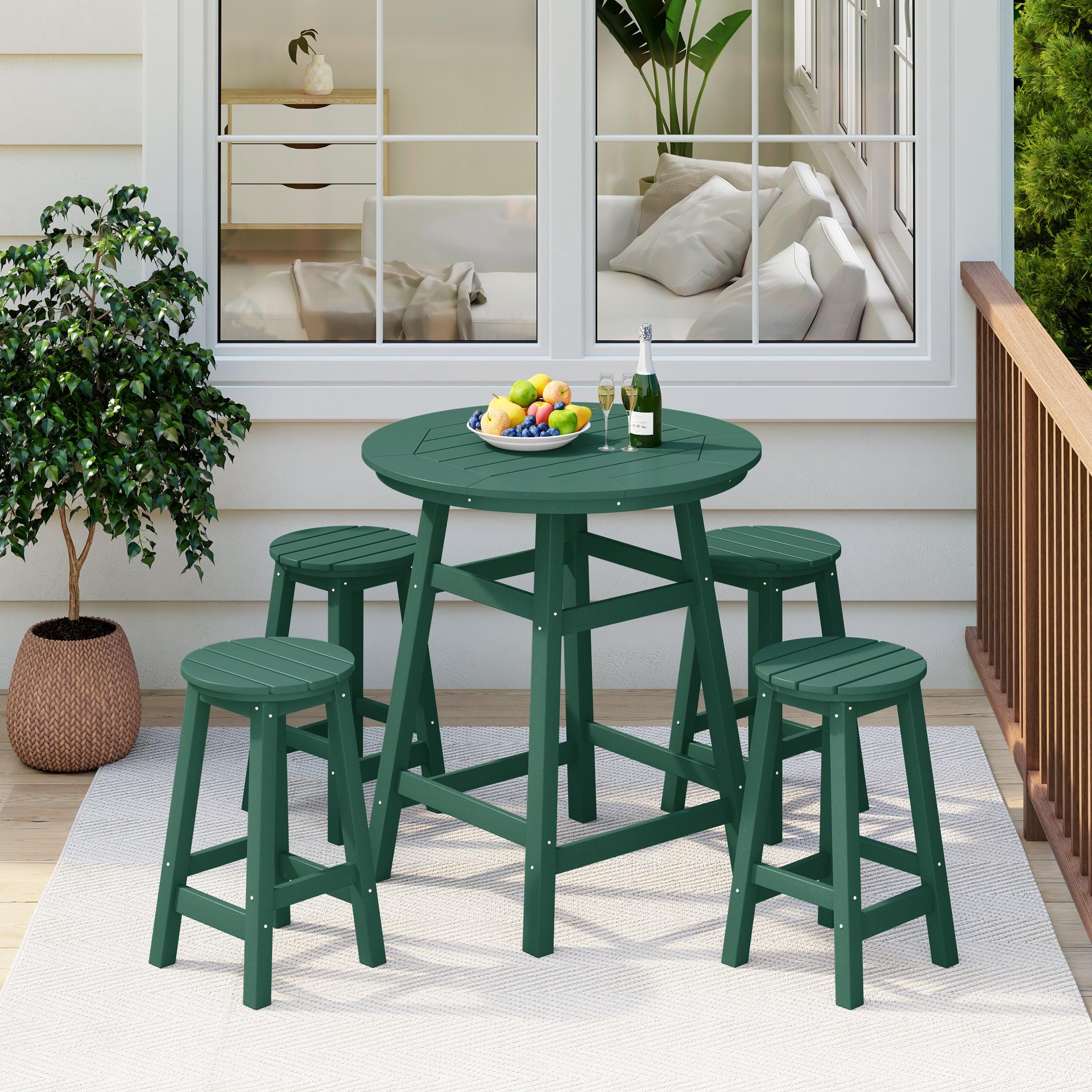 Paradise 5-Piece HDPE Outdoor Patio Bar Dining Set With Counter Height Bar Stools