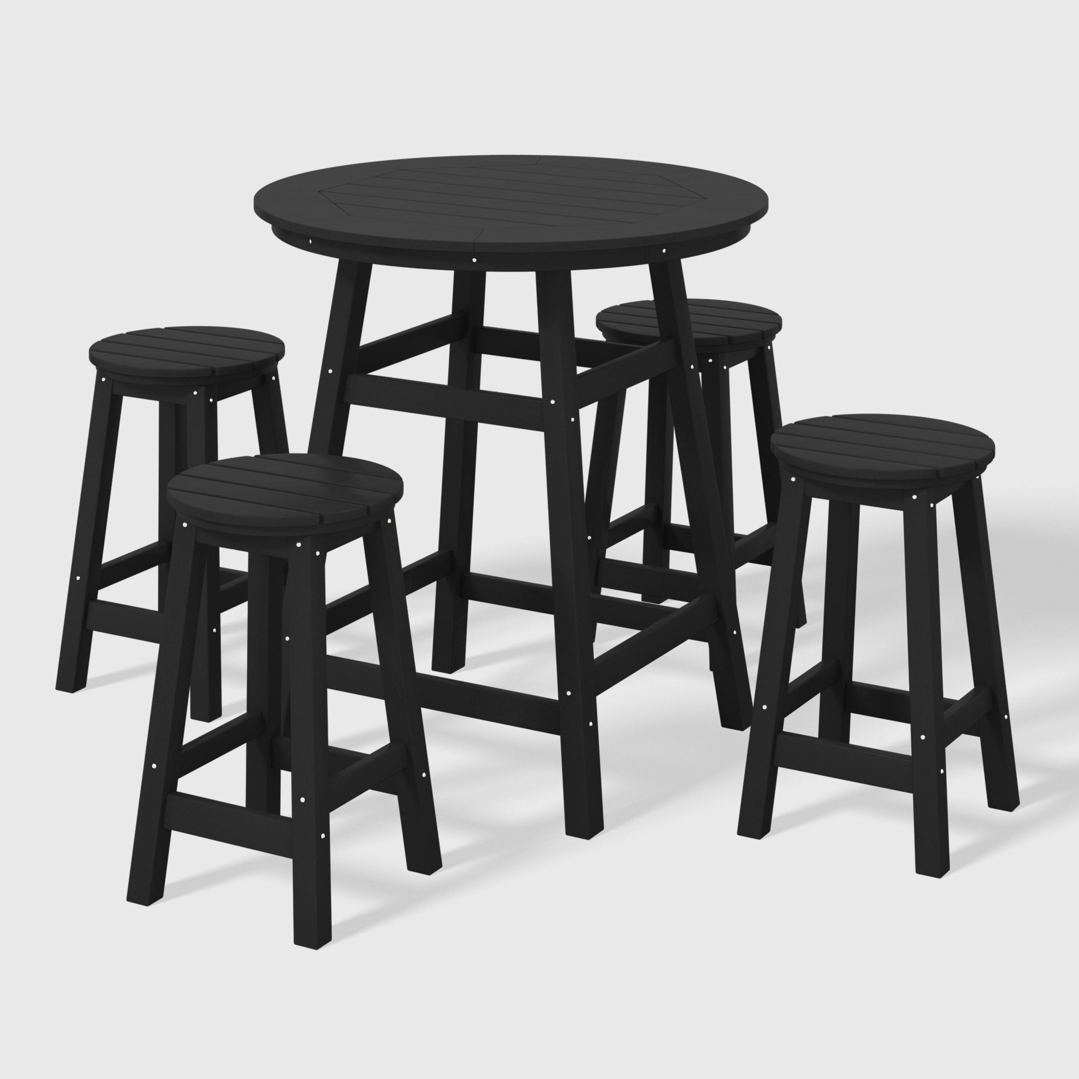 Paradise 5-Piece HDPE Outdoor Patio Dining Bar Bistro Table Set with Counter High Round Bar Stools