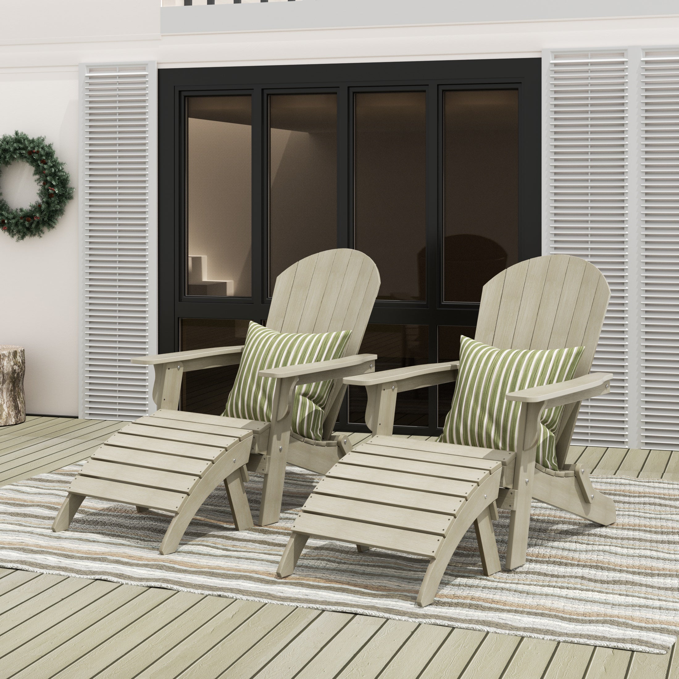 Florence 4-Piece HIPS Outdoor Folding Adirondack Seashell Chair With Folding Ottoman (Set of 2)
