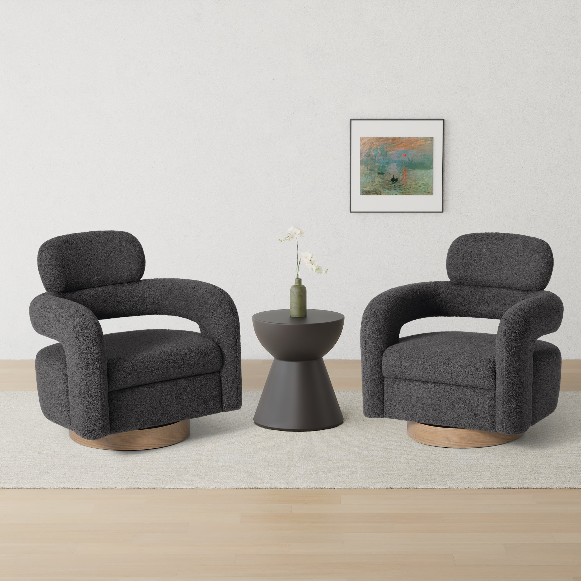 Celine Mid-Century Modern Sherpa Swivel Barrel Accent Chair (Set of 2)