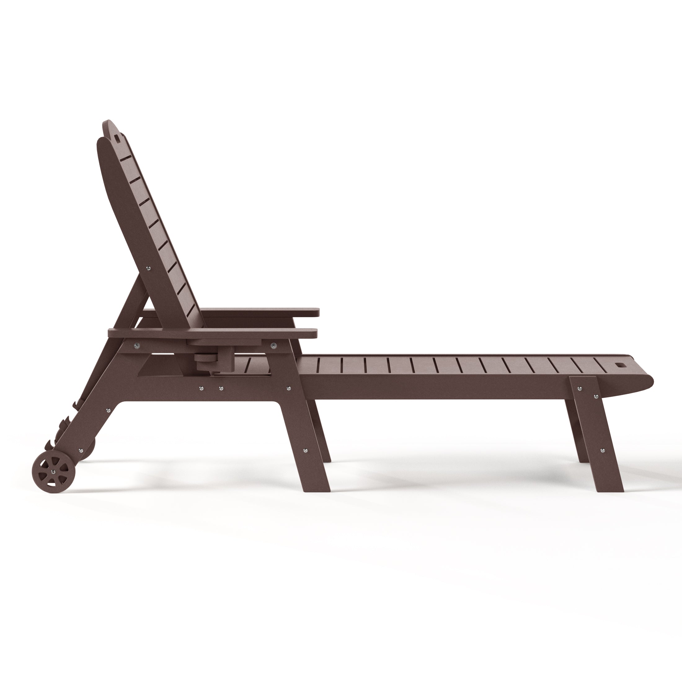 Lago Outdoor HDPE Patio Chaise Lounges With Wheels & Cup Holder (Set of 4)