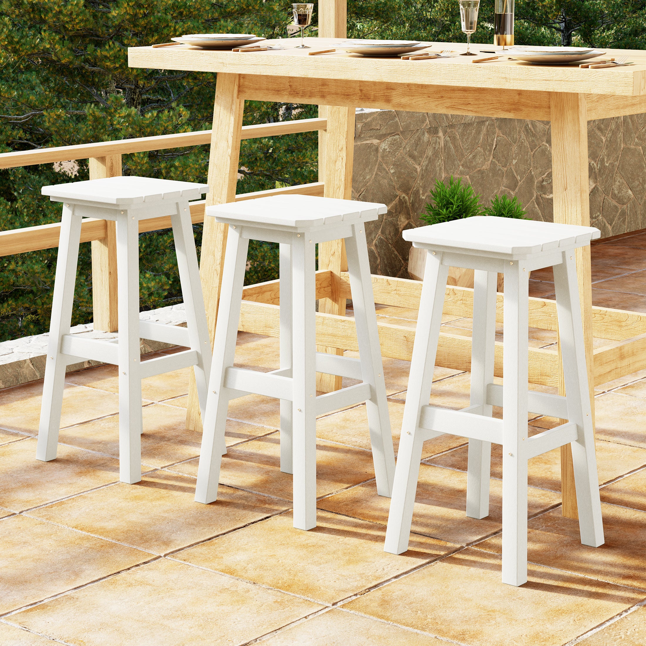 Paradise 29" HDPE Outdoor Patio Square Bar Stools (Set of 3)