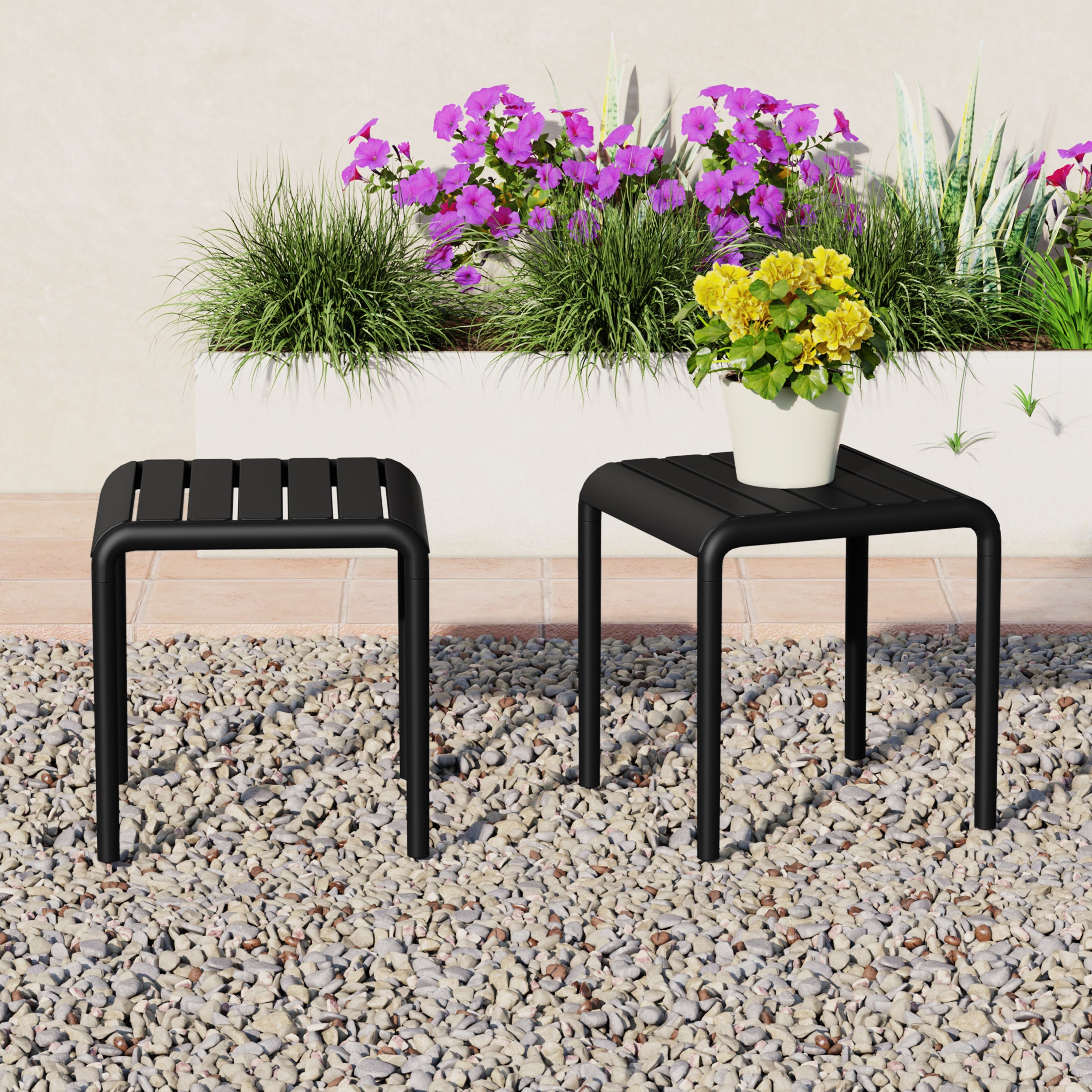 Sunshine Plastic Modern Outdoor Patio Accent Side Tables (Set of 2)
