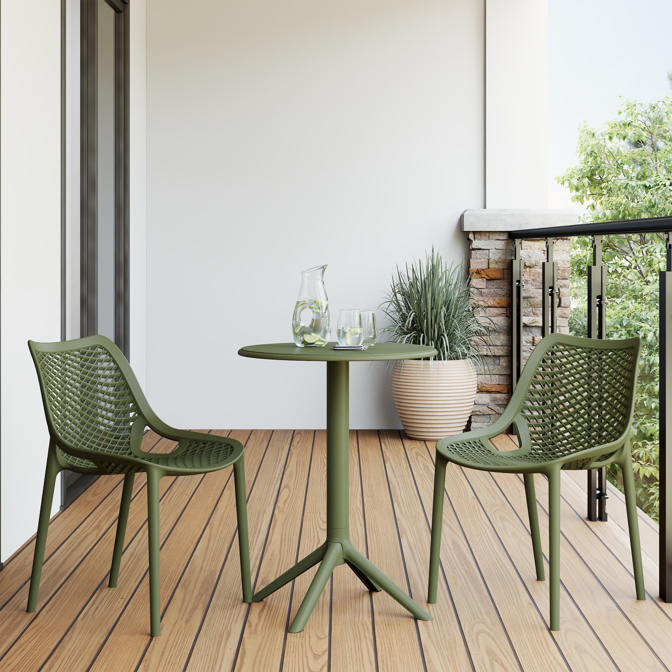 Sunshine 3-Piece Outdoor Resin Patio Bistro Set with Stackable Patio Dining Side Chairs