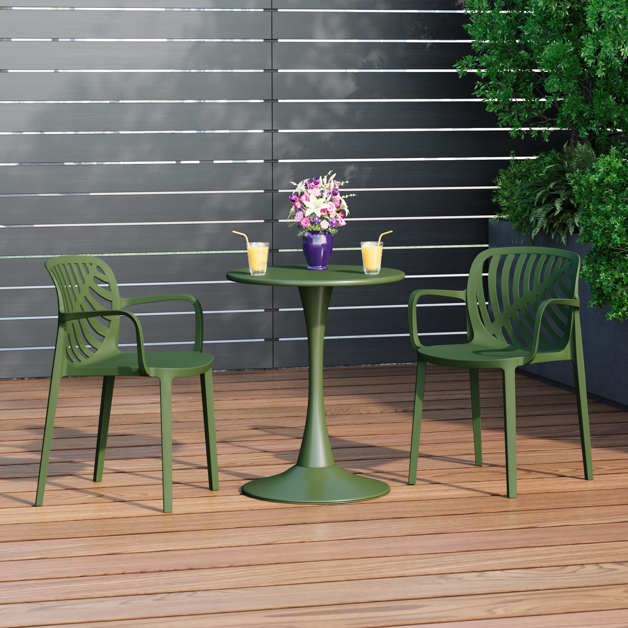 Sunshine Outdoor Modern Stackable Patio Dining Armchairs (Set of 2)