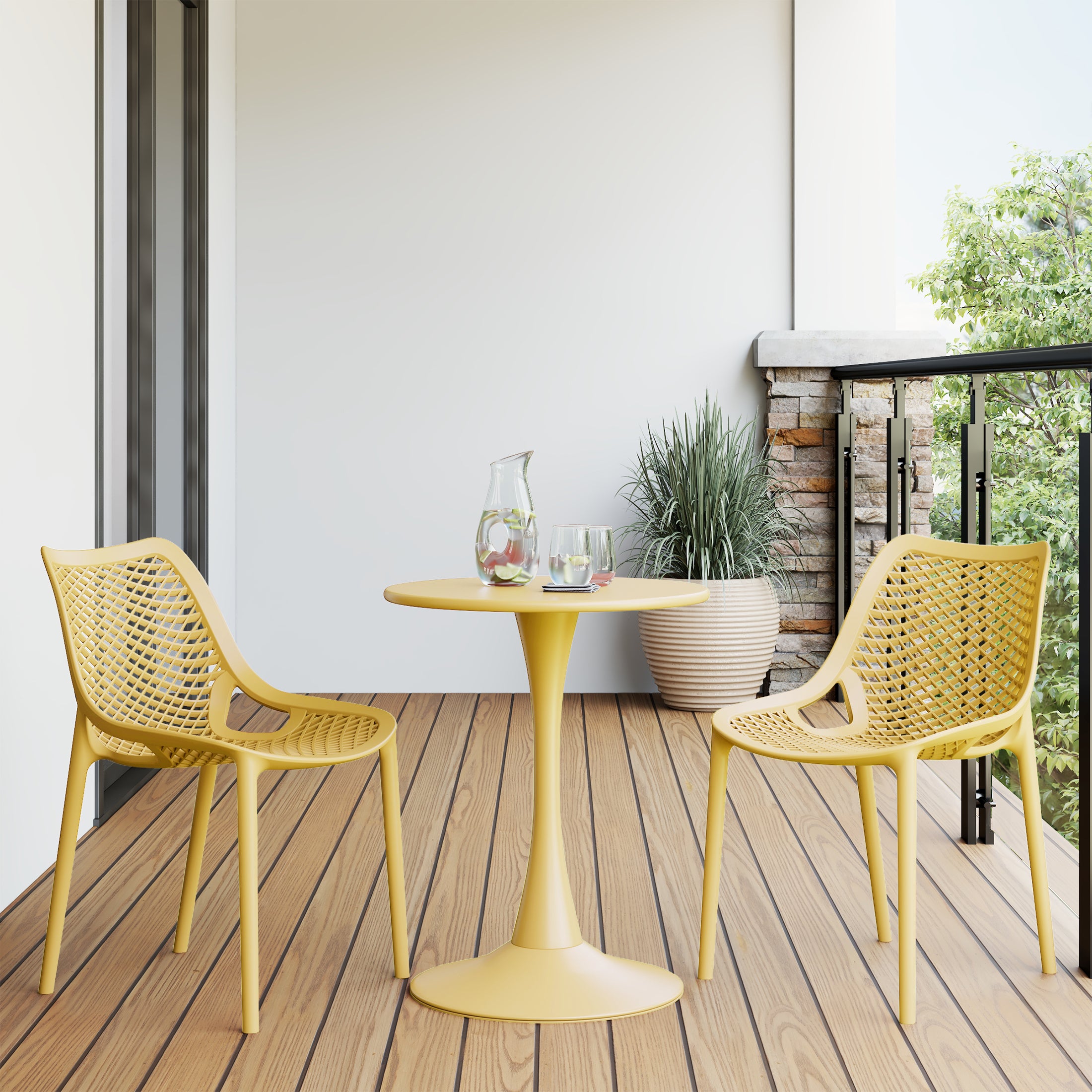 Sunshine Outdoor Stackable Modern Plastic Dining Chairs (Set of 2)