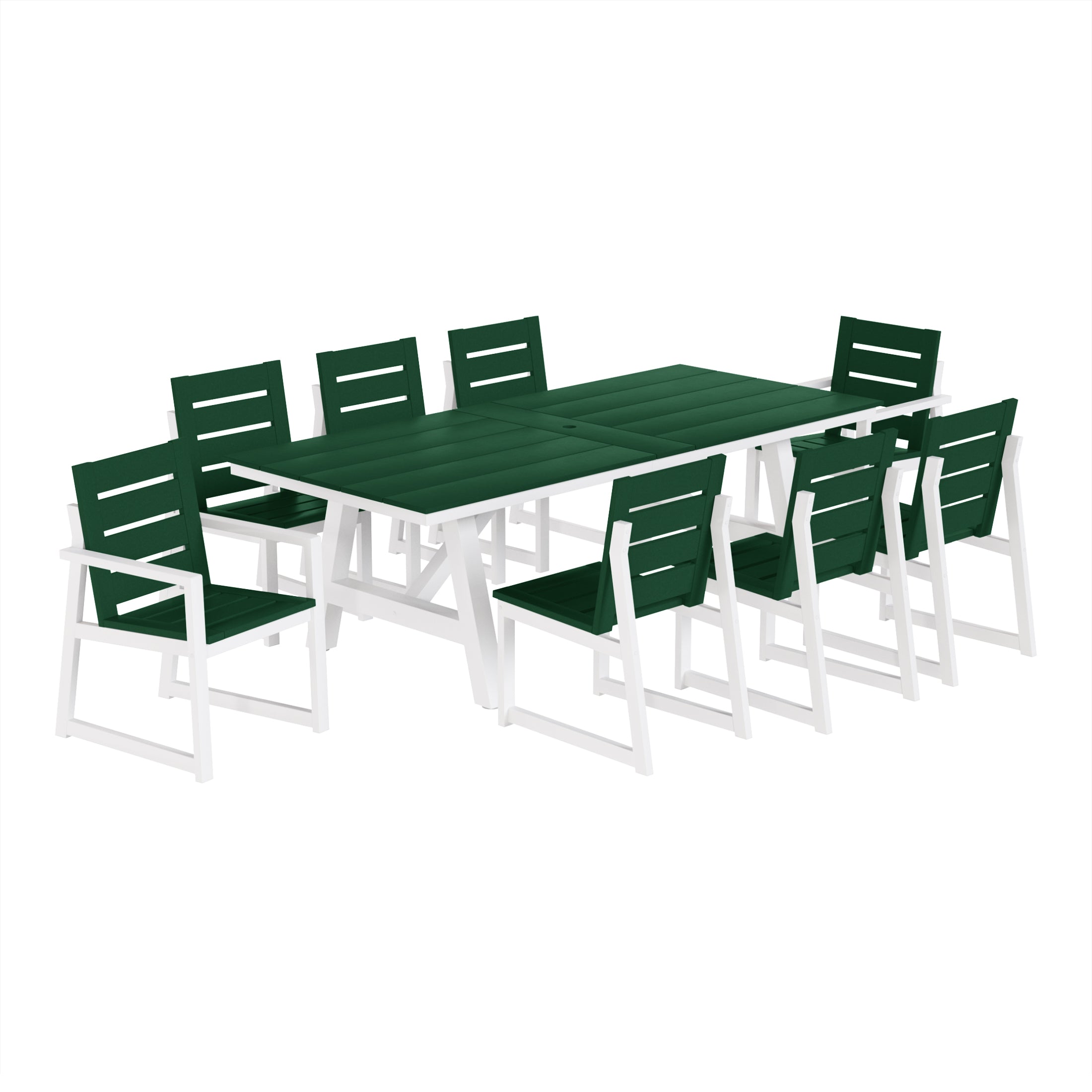 Stinson 9-Piece HDPE Outdoor Furniture Patio Dining Table With Umbrella Hole and Chairs Set For 8