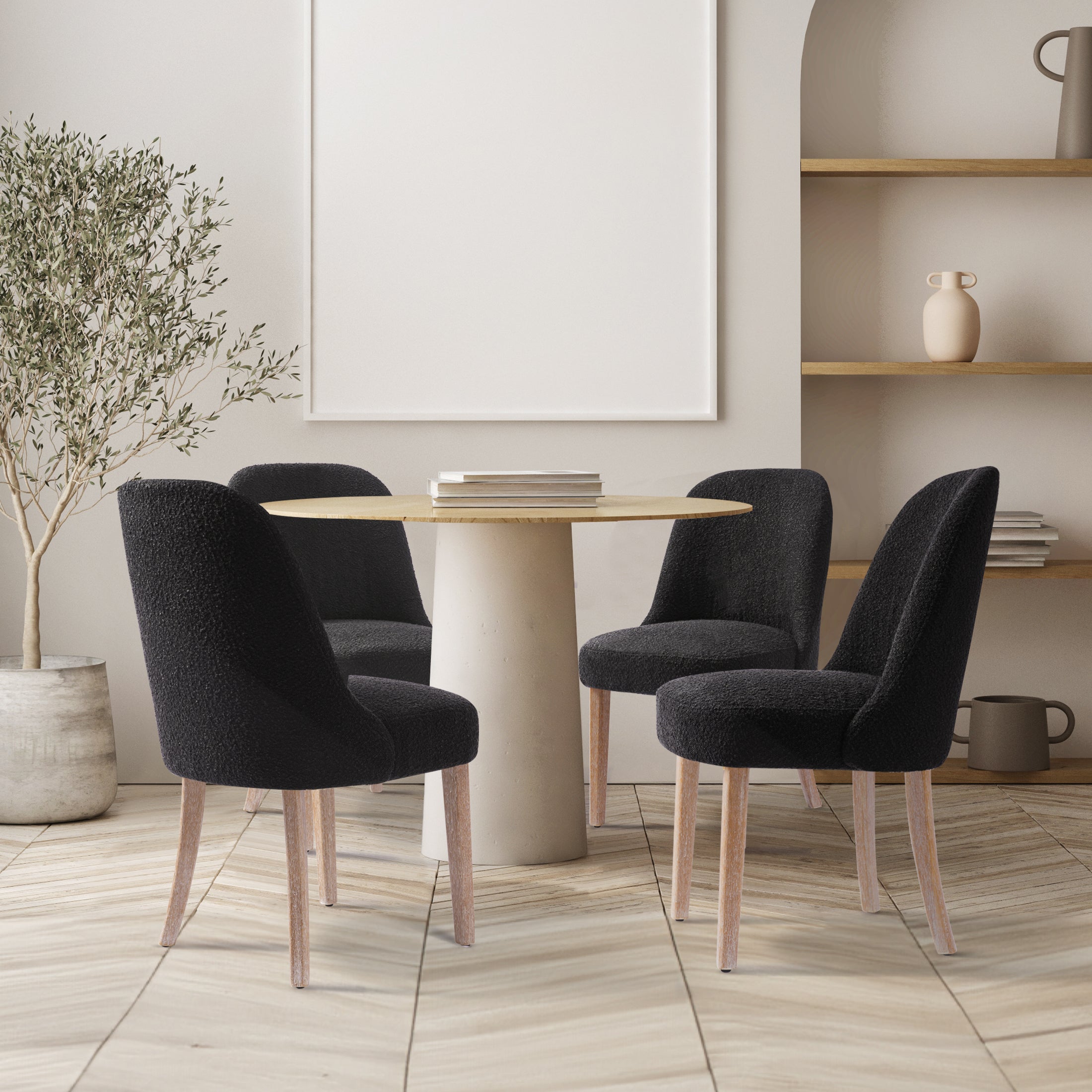 Amélie Mid-Century Modern Upholstered Boucle Dining Chair (Set of 4)
