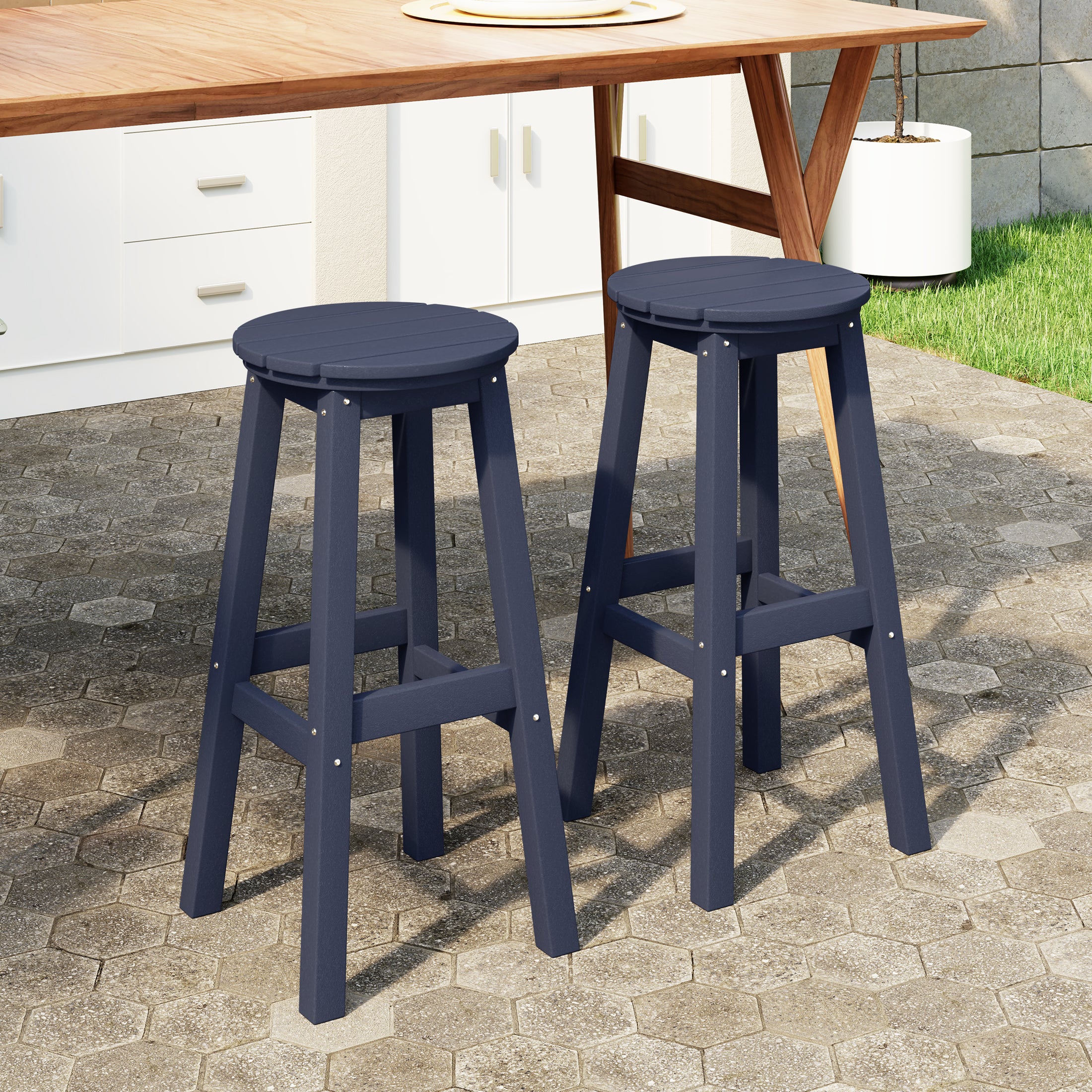 Paradise 29" HDPE Outdoor Patio Round Bar Stool Set of 2