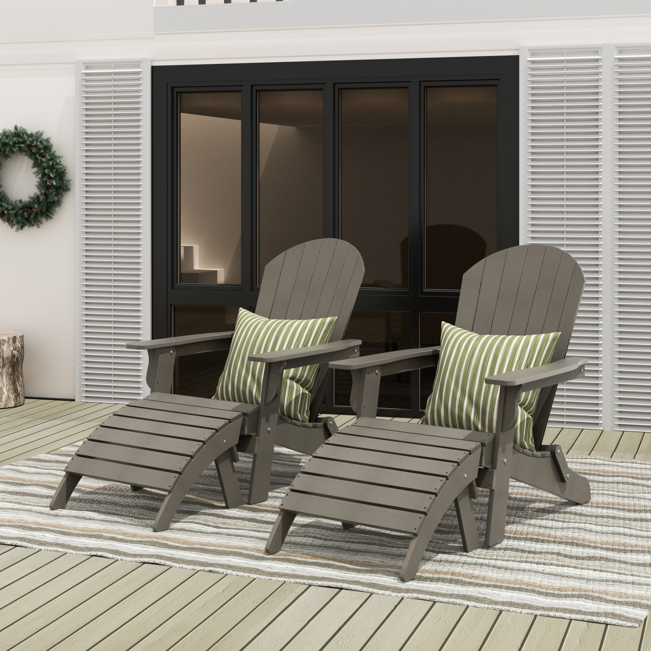 Florence 4-Piece HIPS Outdoor Folding Adirondack Seashell Chair With Folding Ottoman (Set of 2)