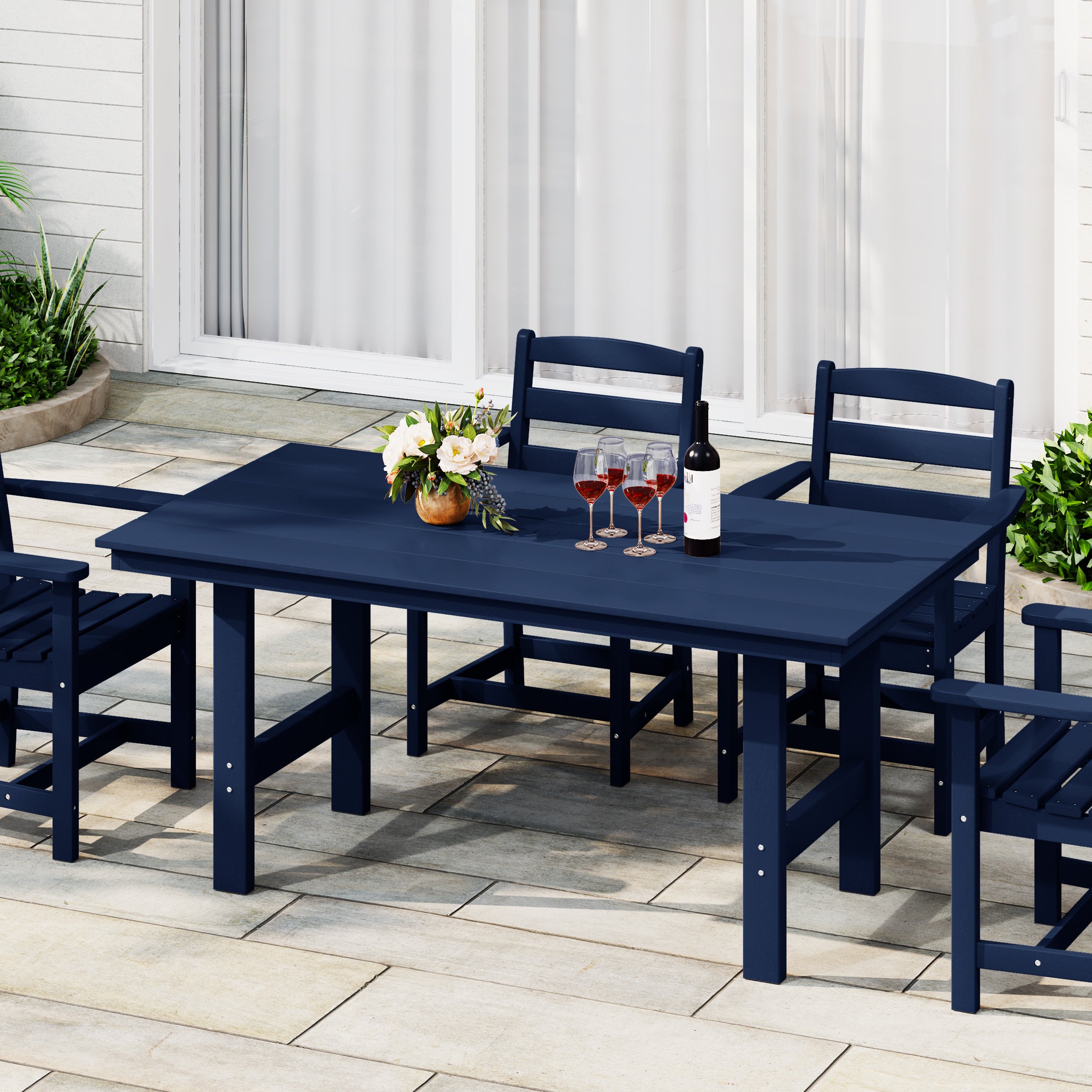 Palms Outdoor Modern HDPE 66" Wide Rectangle Patio Dining Table for 6