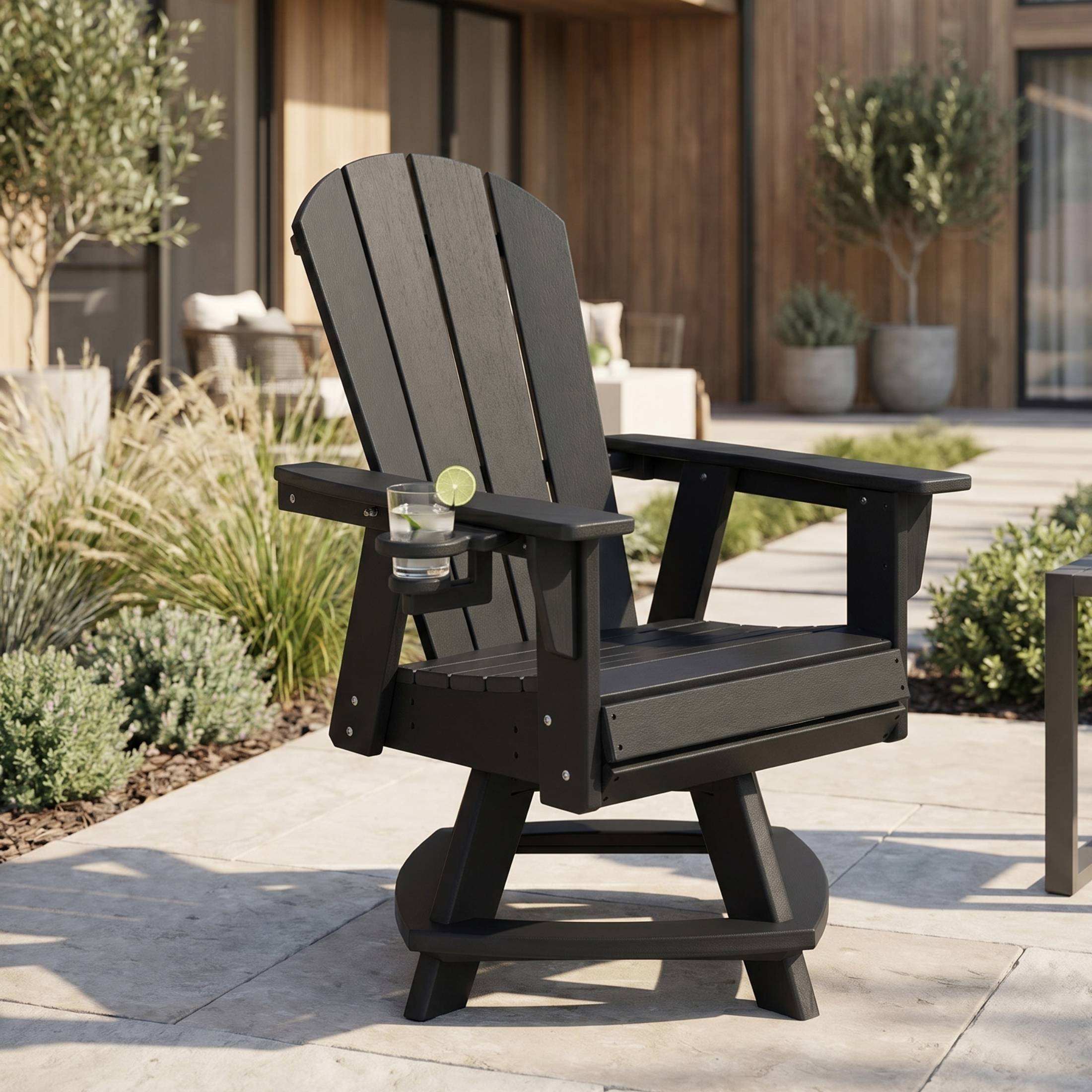 Paradise Outdoor HDPE Swivel Adirondack Patio Dining Chair With Cup Holder