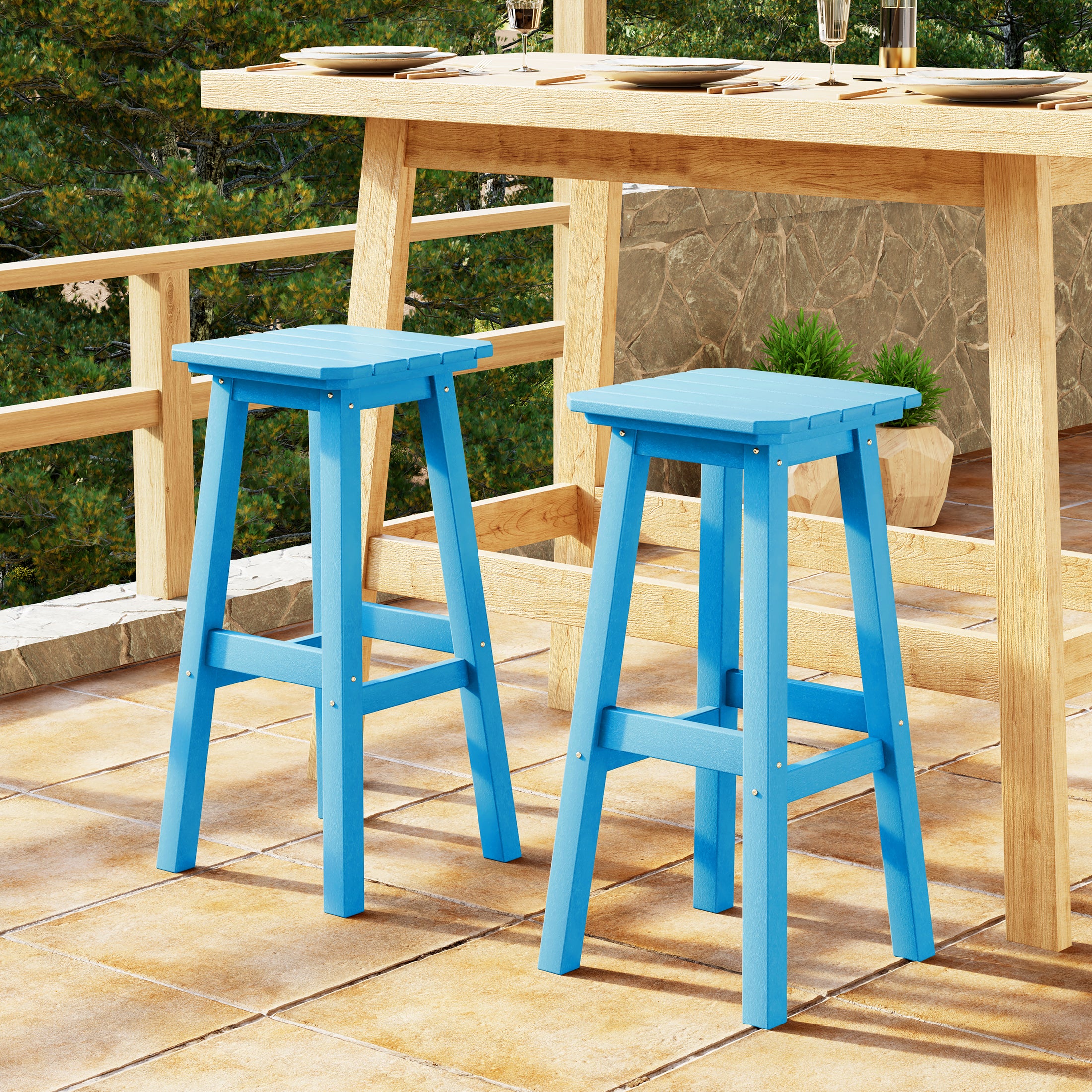 Paradise 29" HDPE Outdoor Patio Square Bar Stools (Set of 2)