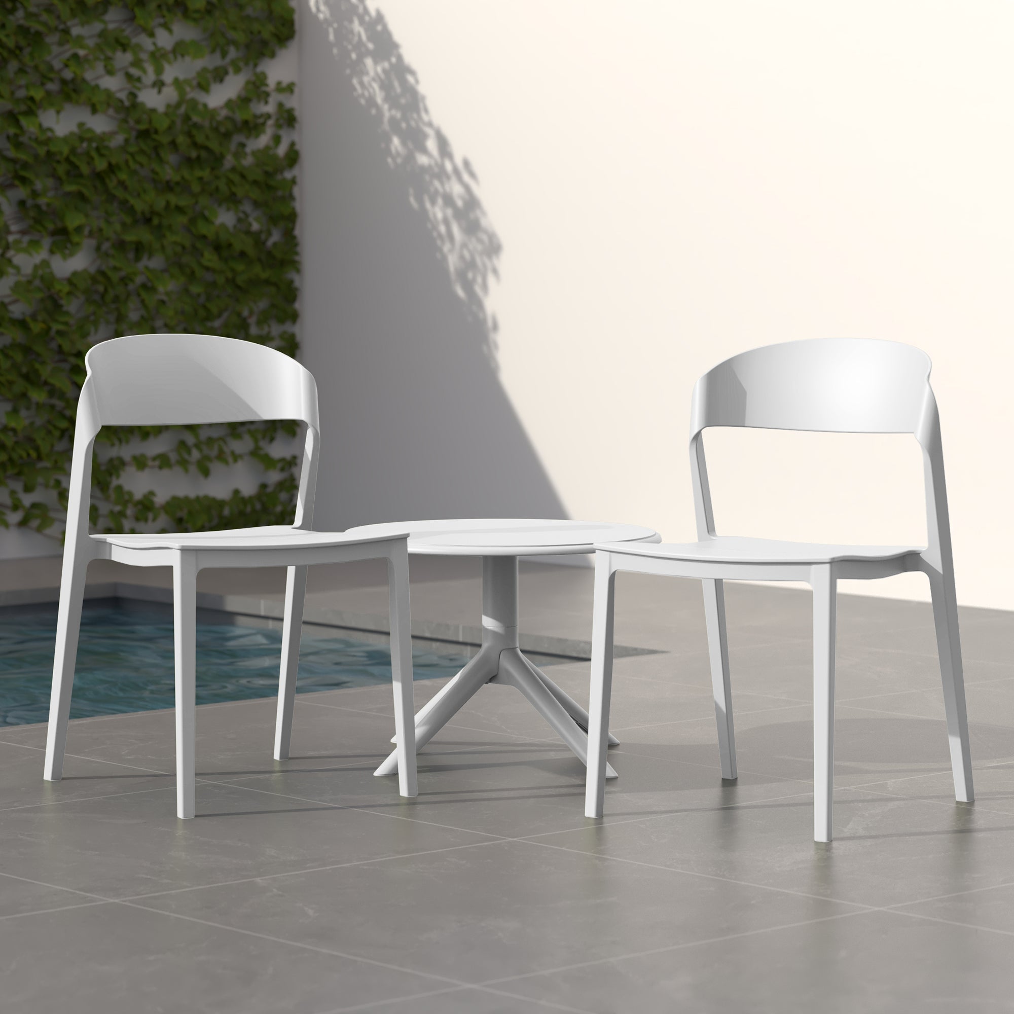 Sunshine Outdoor Modern Stackable Plastic Patio Bistro Dining Side Chairs (Set of 2)