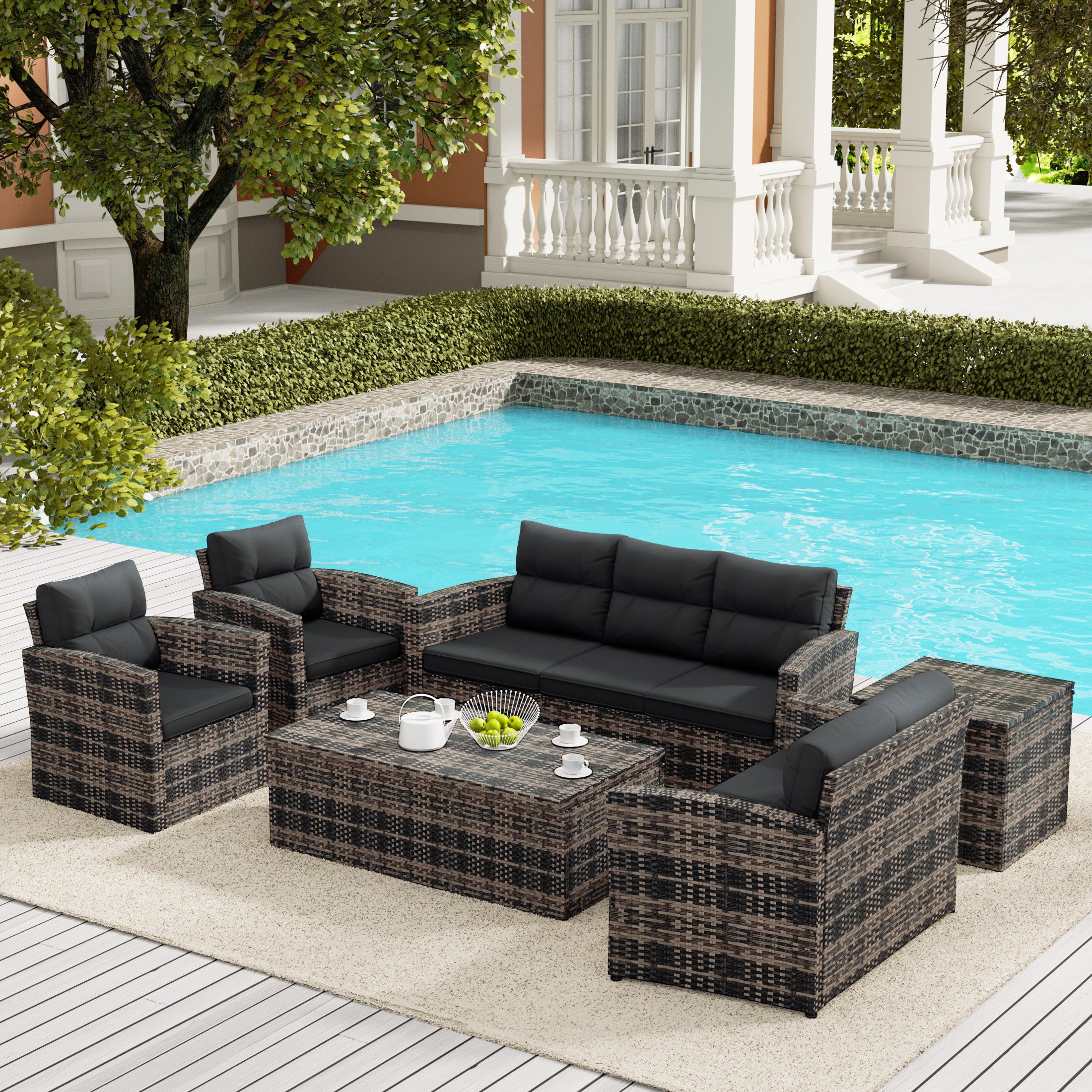Maldives 6-Piece PE Rattan Wicker Outdoor Patio Conversation Sofa Set