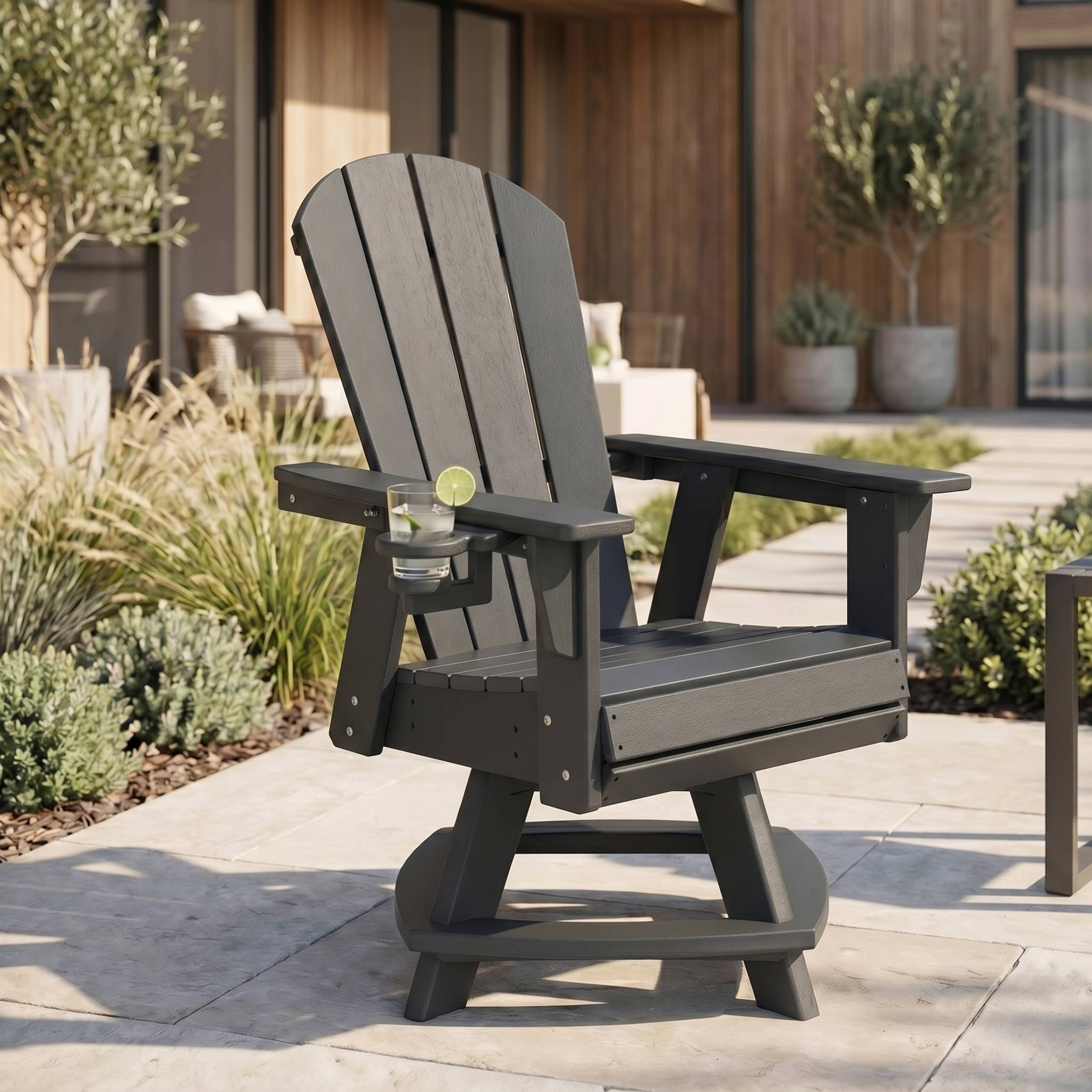 Paradise Outdoor HDPE Swivel Adirondack Patio Dining Chair With Cup Holder