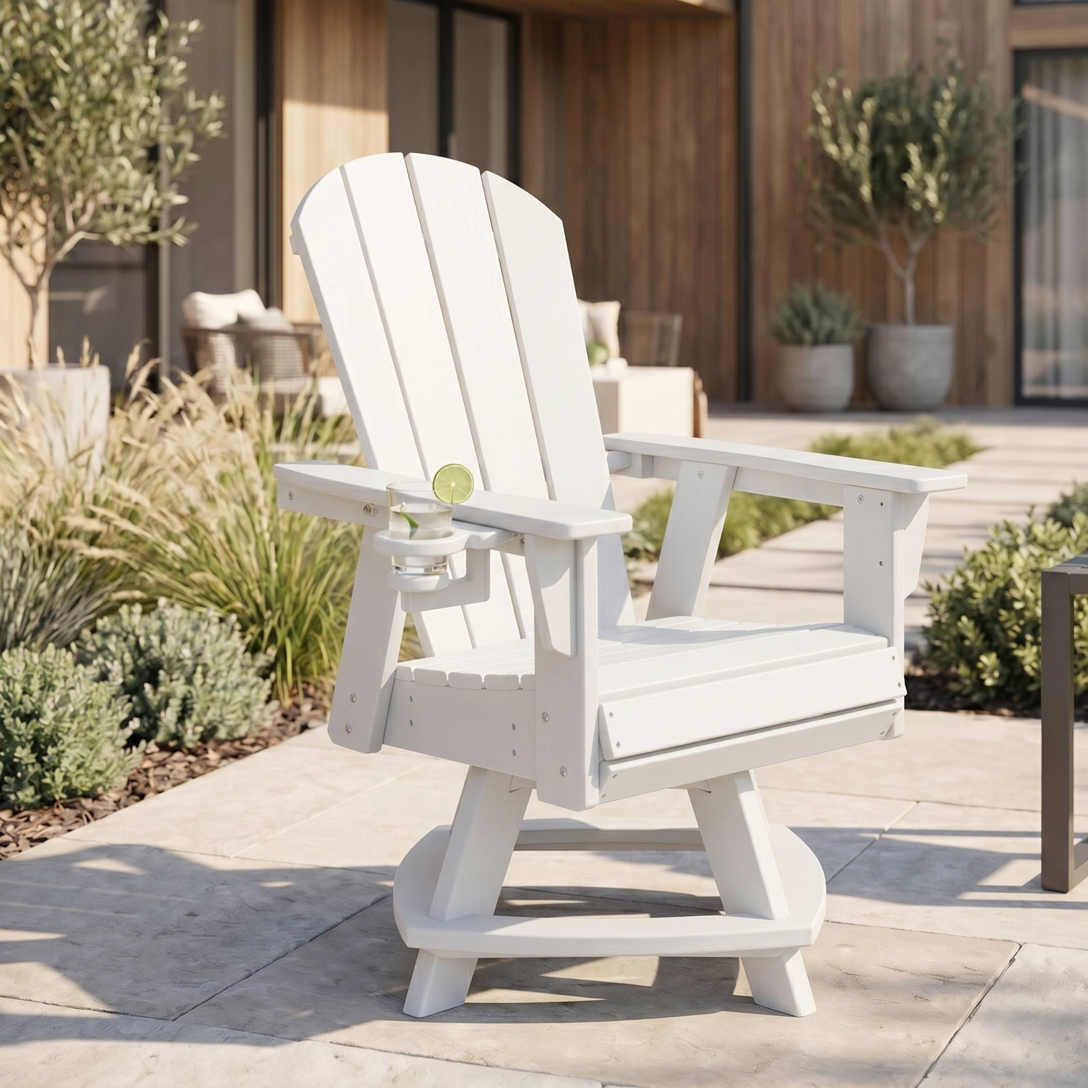 Paradise Outdoor HDPE Swivel Adirondack Patio Dining Chair With Cup Holder