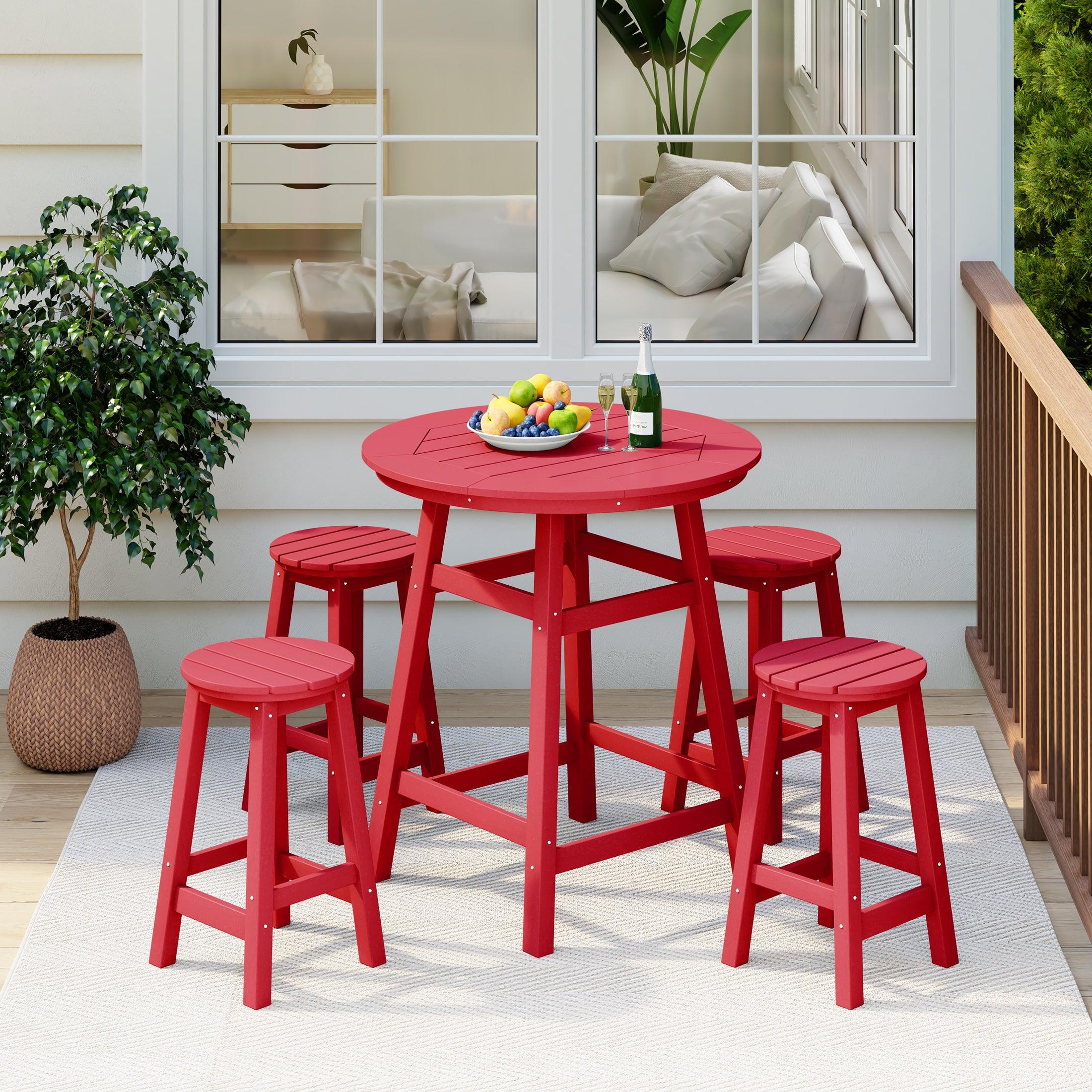 Paradise 5-Piece HDPE Outdoor Patio Bar Dining Set With Counter Height Bar Stools