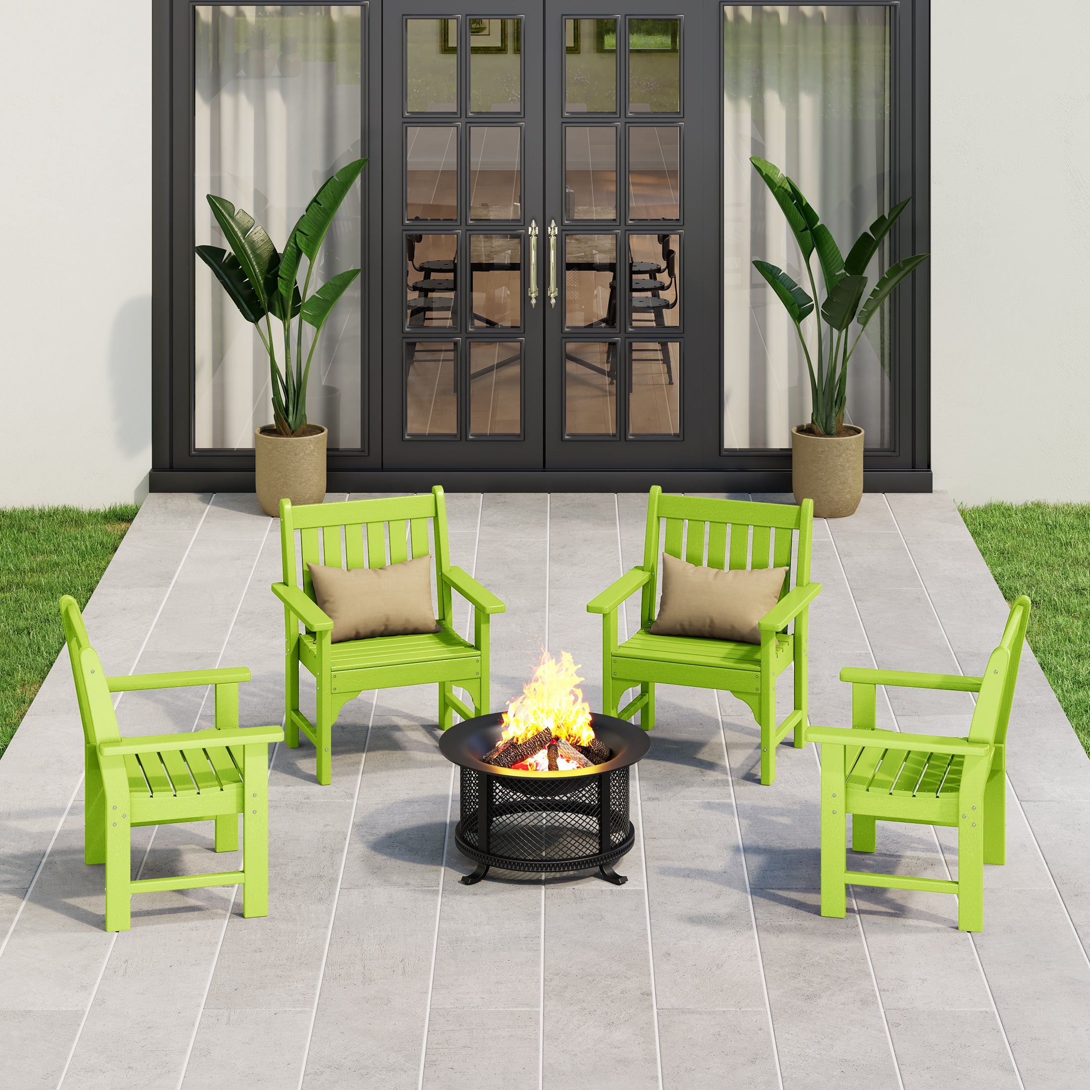 Paradise Outdoor Patio HDPE Adirondack Dining Arm Chairs (Set of 4)