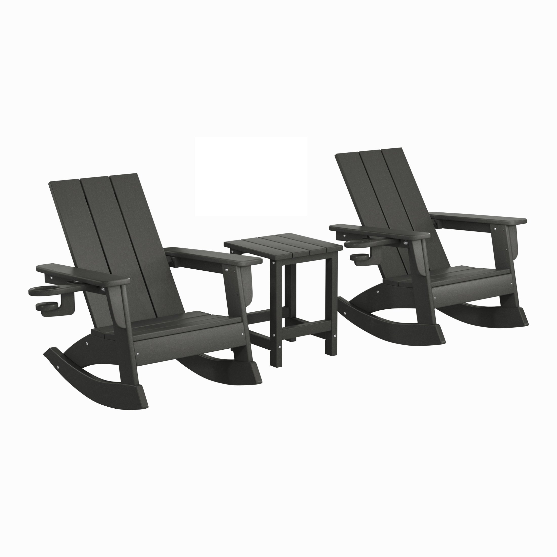 Palms 3-Piece Kids Modern Rocking Chair With Cup Holder and Square Side Table Set