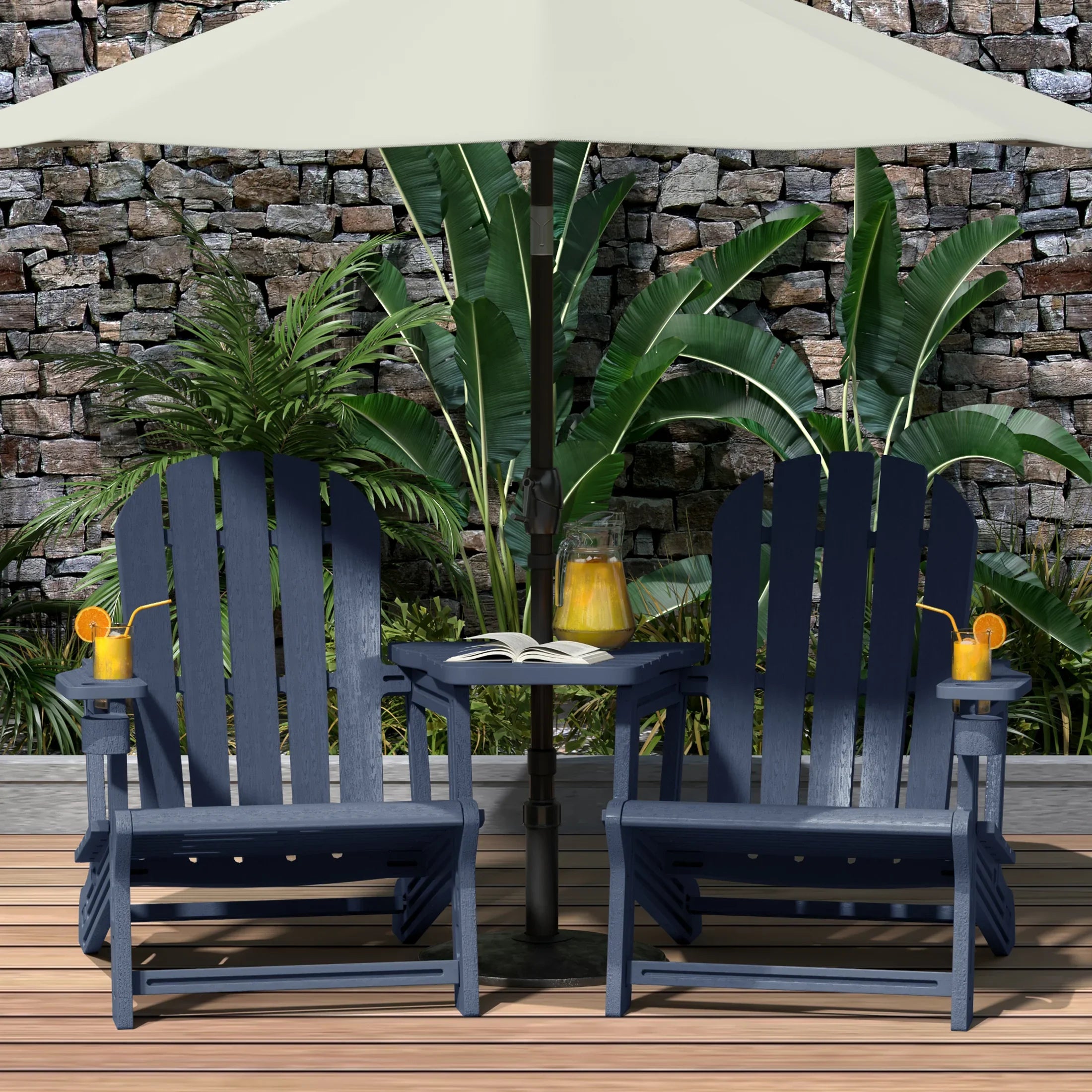 Cayman Outdoor HDPE Adirondack Chairs With Connecting Table Tray (Set