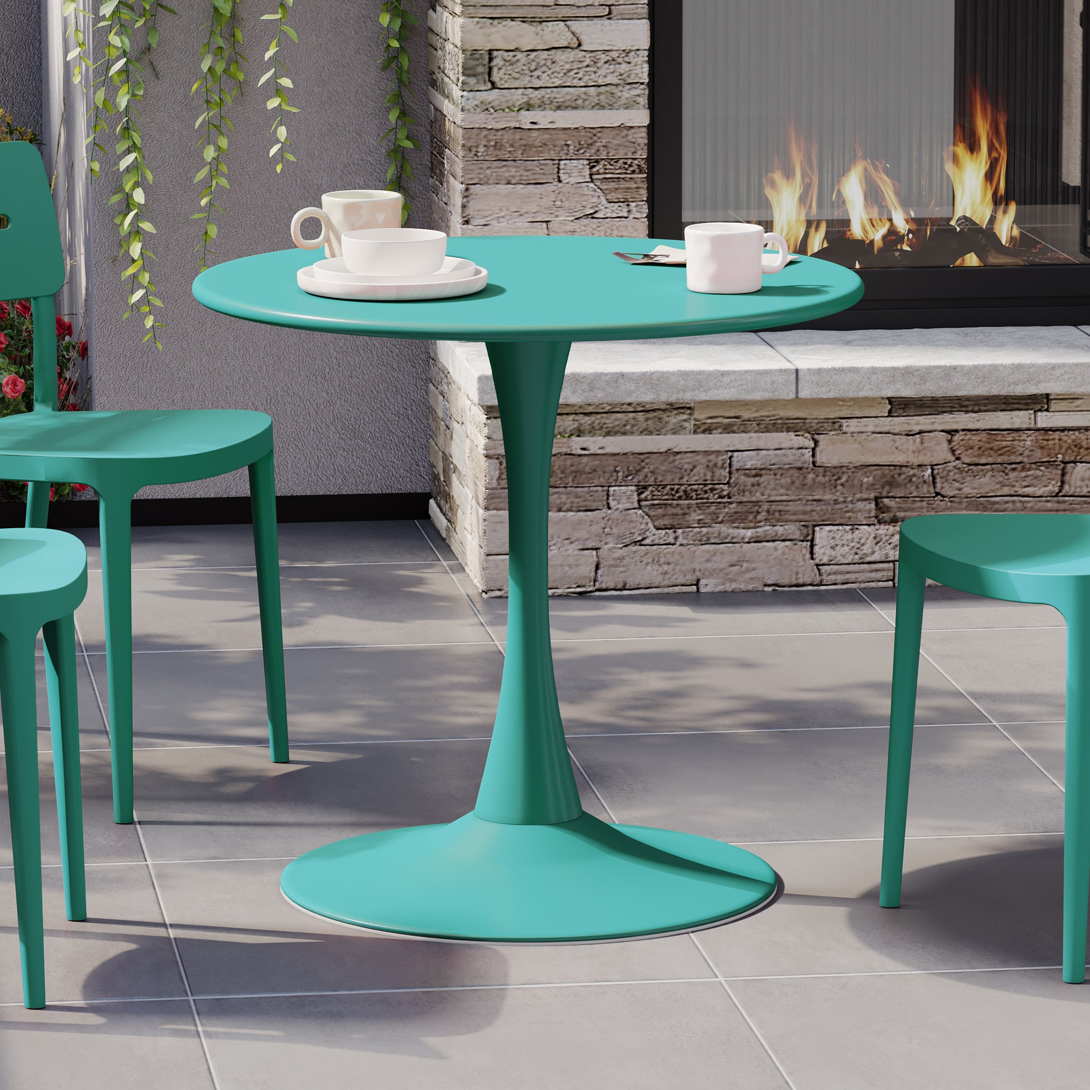 Sunshine 31.5" Round Outdoor Indoor Metal Cocktail Dining Table