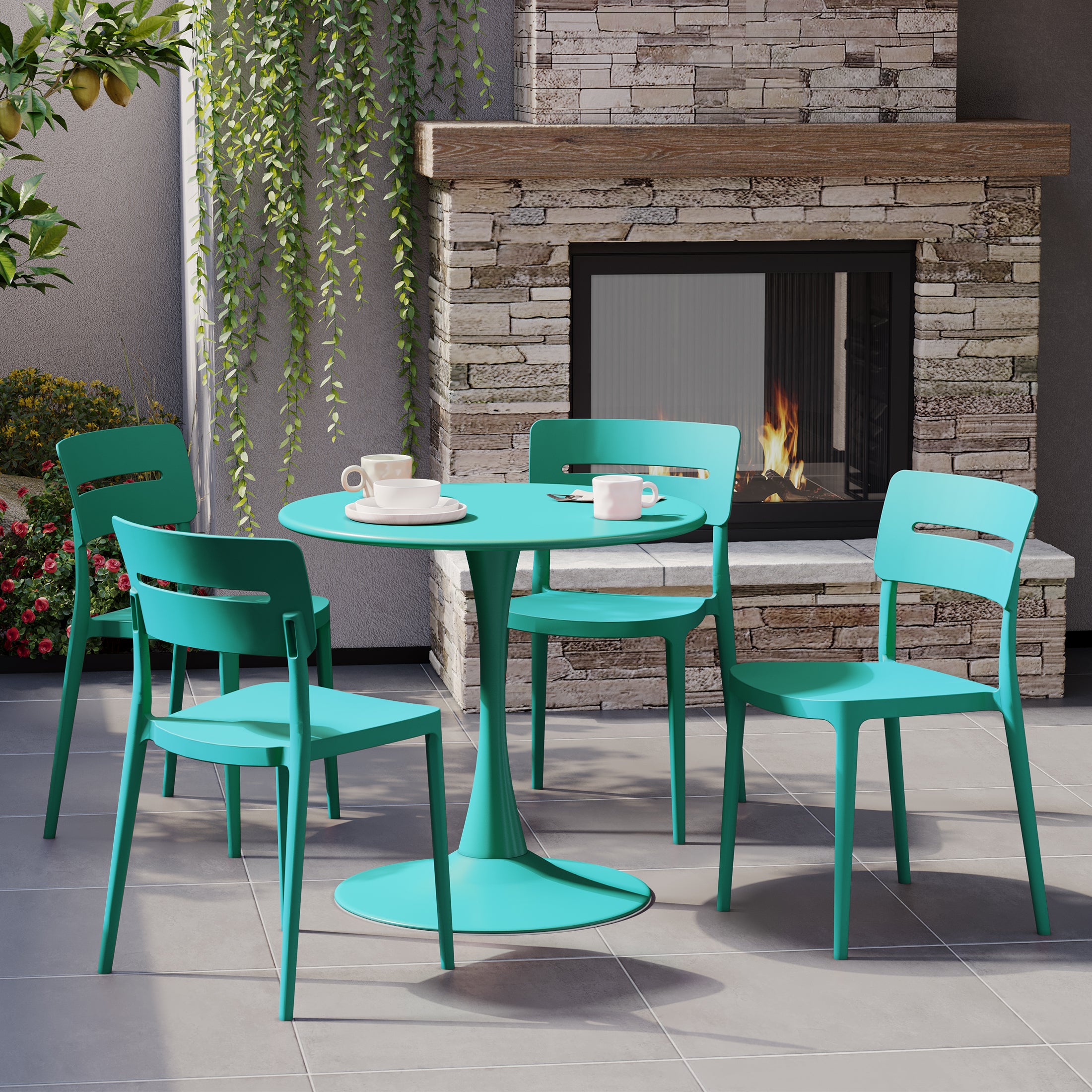 Sunshine 5-Piece Outdoor Indoor Round Metal Patio Dining Table Set With Stackable Patio Chairs