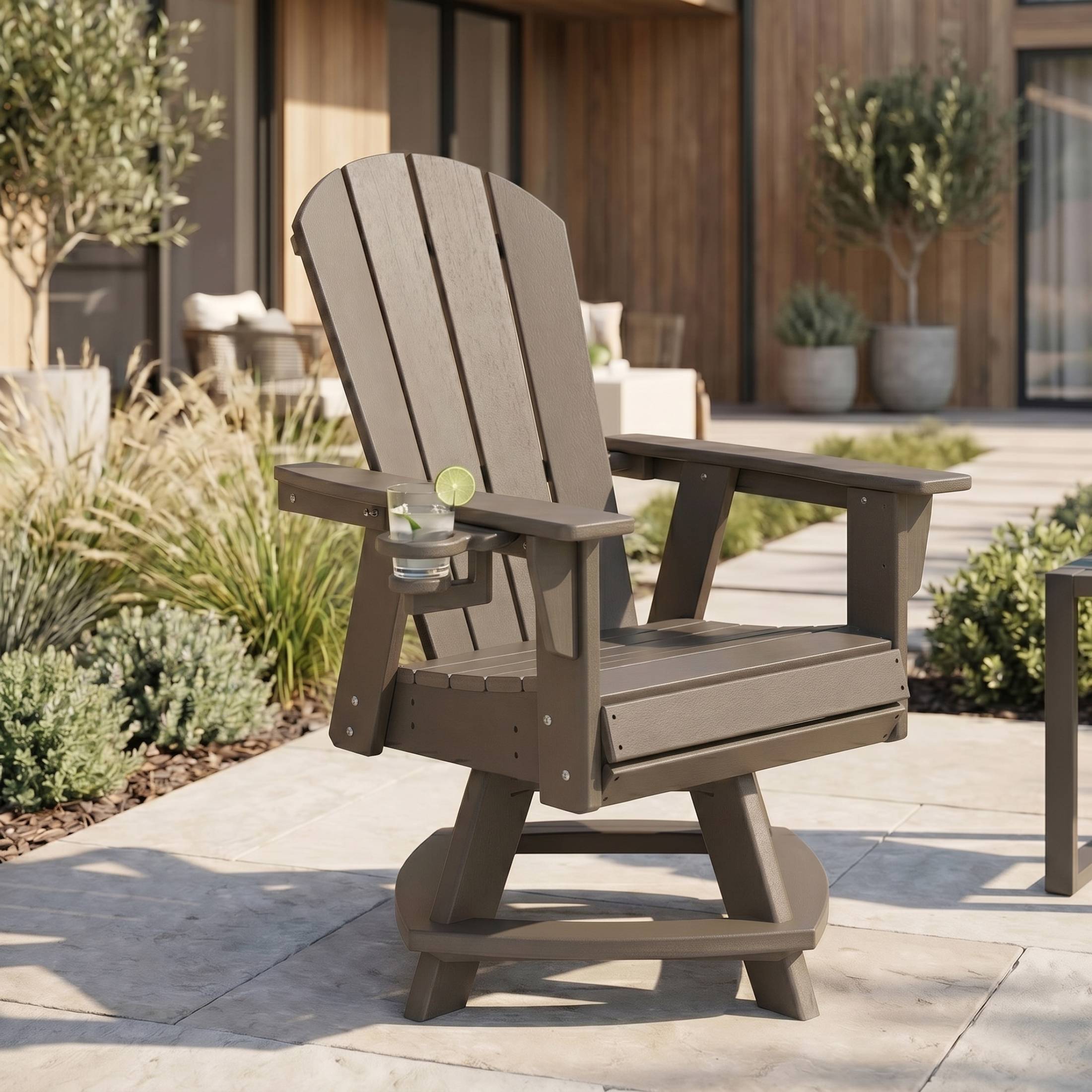 Paradise Outdoor HDPE Swivel Adirondack Patio Dining Chair With Cup Holder