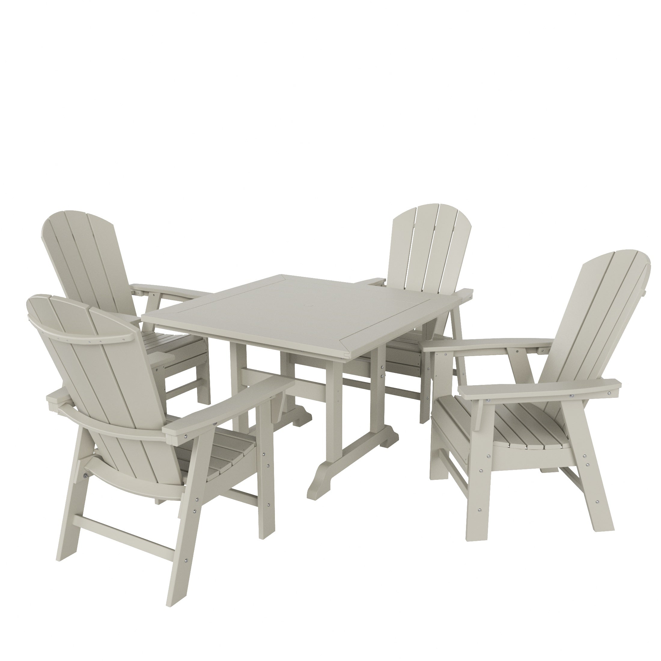 Paradise 5 Piece Outdoor Patio Dining Square Table and Curved Back Armchair Set