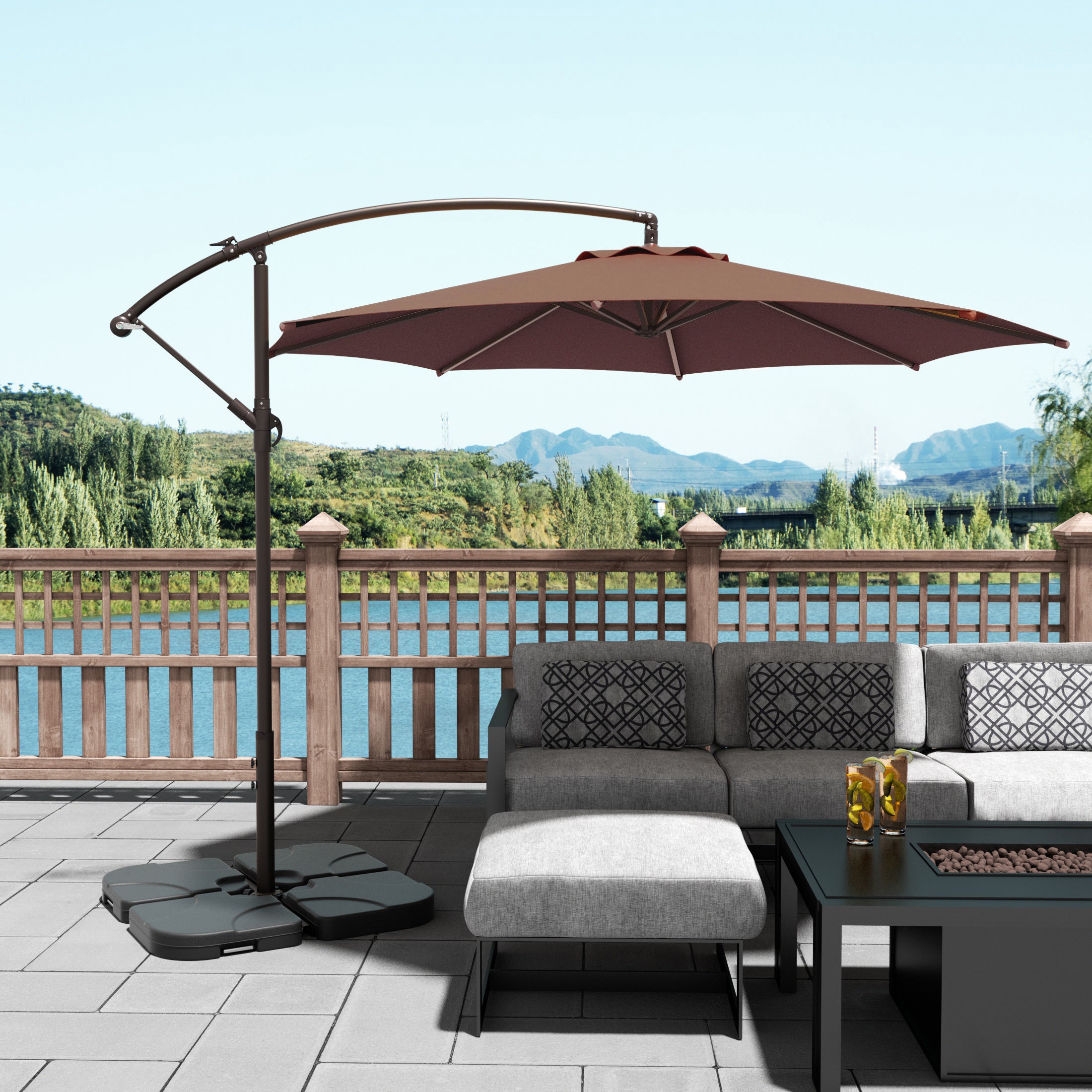 Elm 10 ft. Outdoor / Patio Cantilever Hanging Umbrella with weight base kit