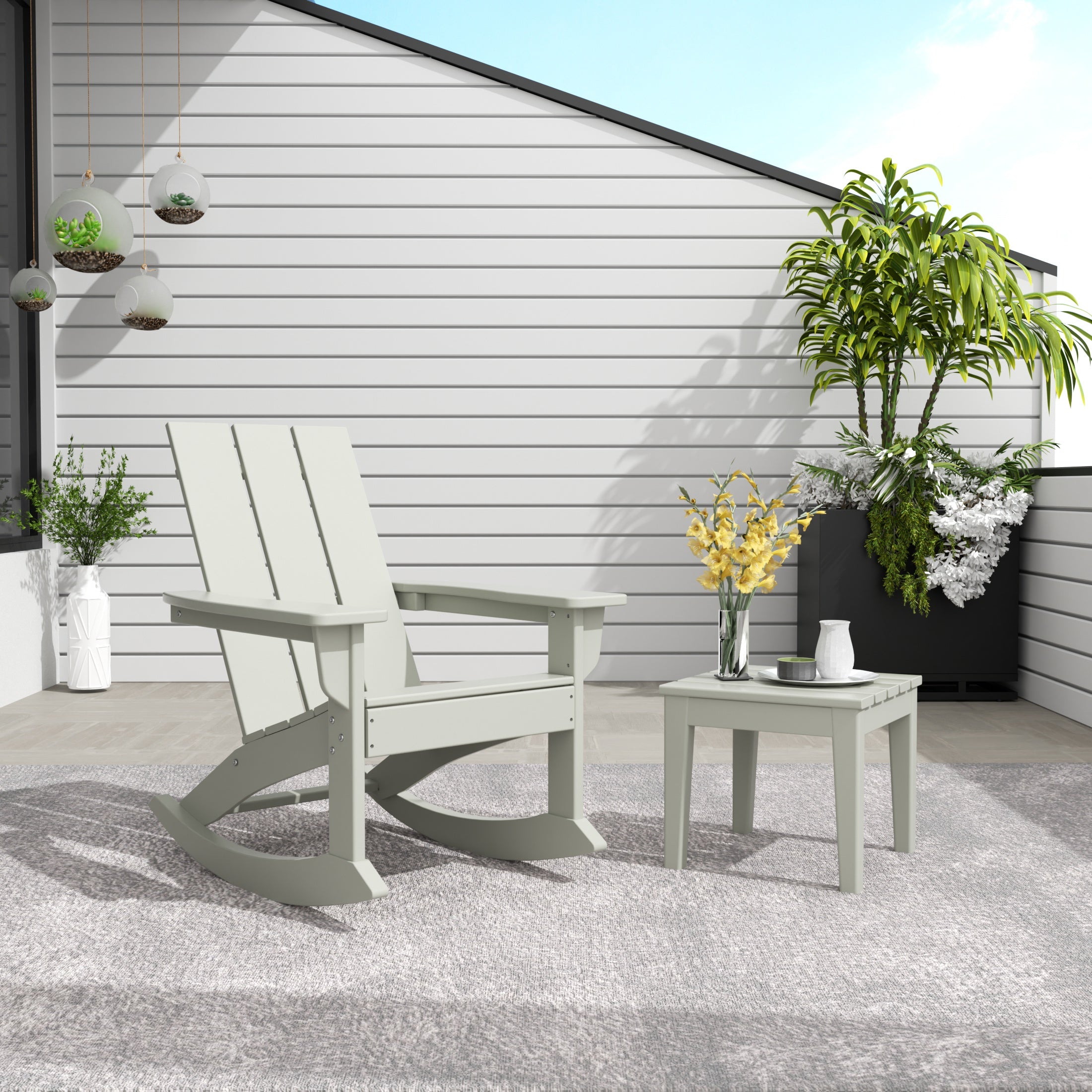 Palms WestinTrends 2-Pieces Set Modern Plastic Outdoor Rocking Chair with Square Side Table
