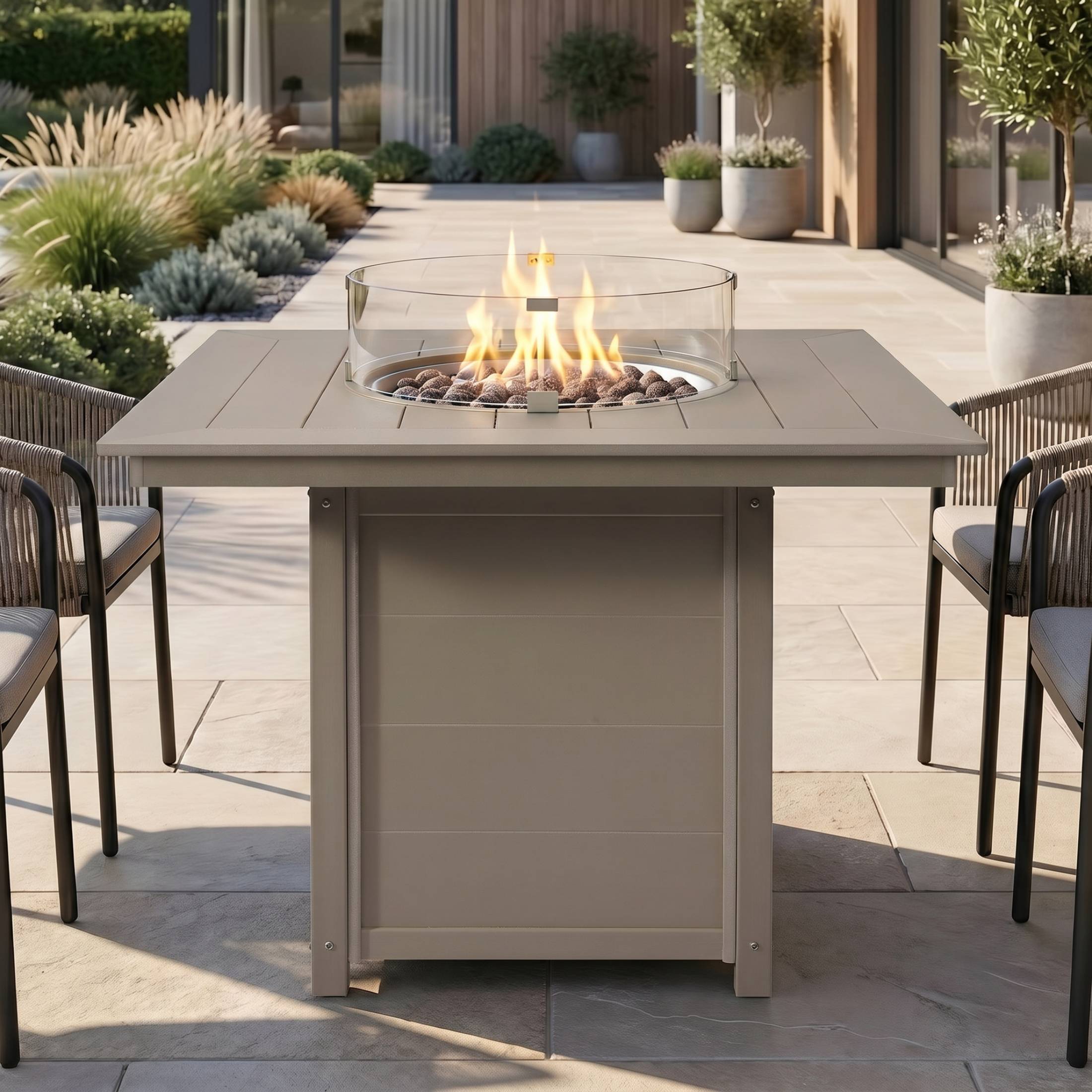 Sol 42" Modern Outdoor Patio Gas Propane Square Fire Pit Table