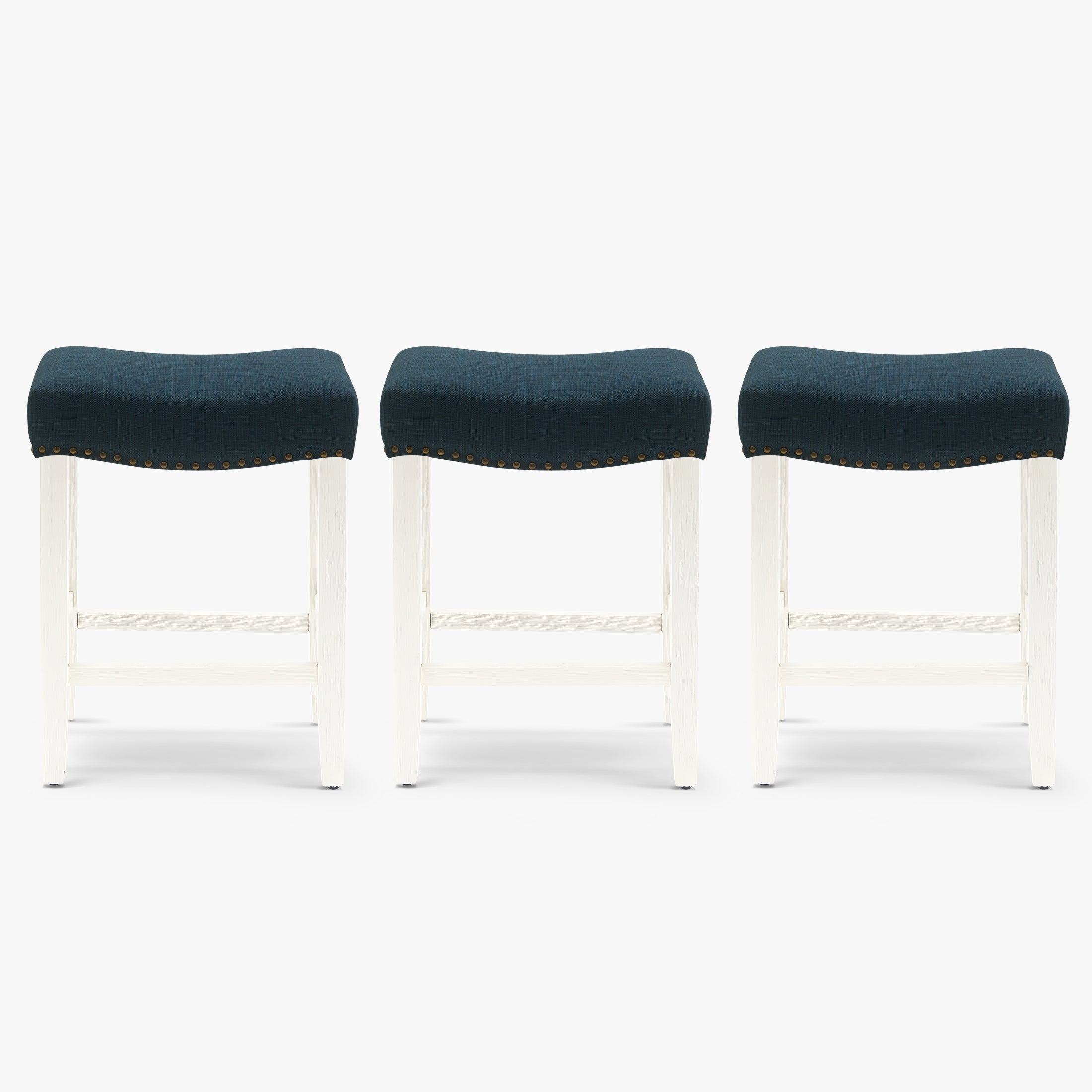 Bulmon 24" Upholstered Saddle Seat Antique White Counter Stool (Set of 3)