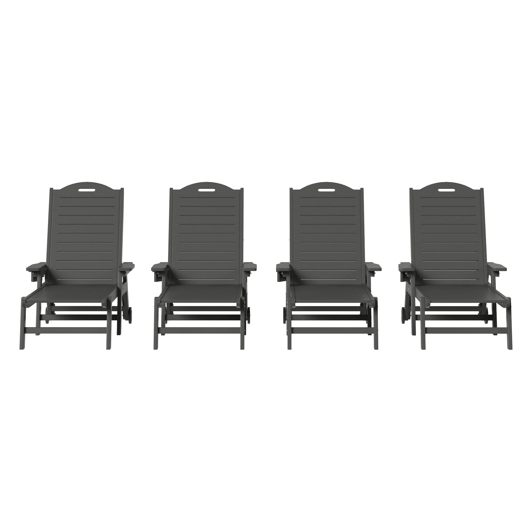 Lago Outdoor HDPE Patio Chaise Lounges With Wheels & Cup Holder (Set of 4)