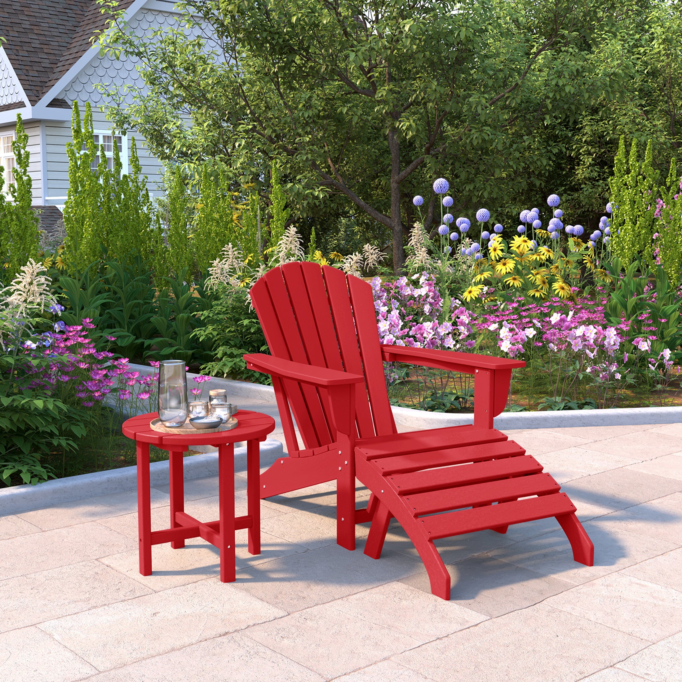 Portside Outdoor Adirondack Chair With Ottoman And Side Table 3-Piece Set