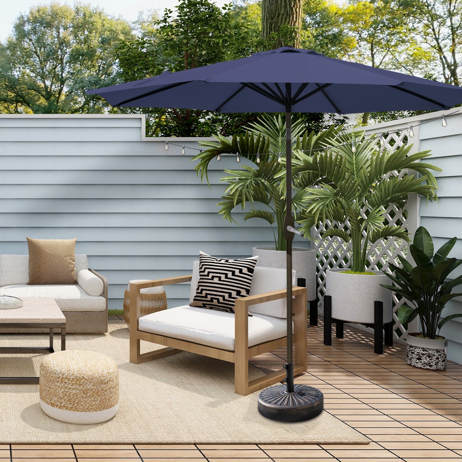 Cabana 9 ft. Patio Table Umbrella with Bronze color round free standing weight base kit