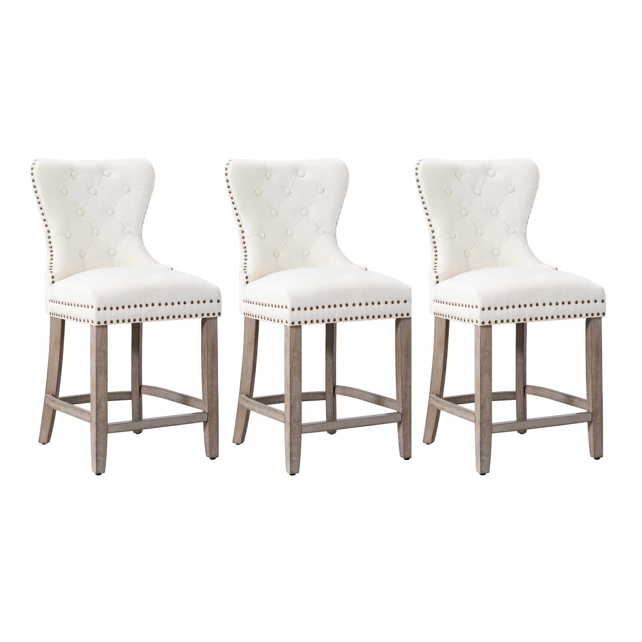 Hank 24" Tufted Velvet Counter Stool (Set of 3)