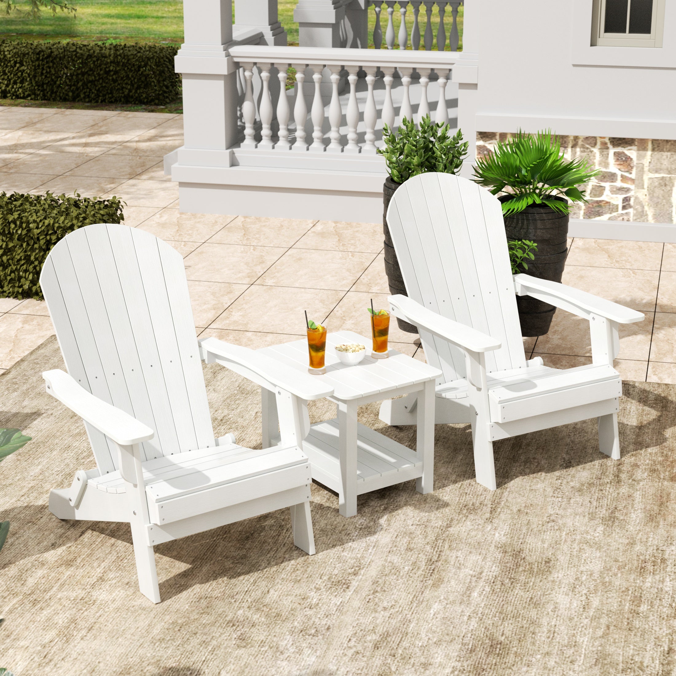 Florence 3PC HIPS Outdoor Adirondack Seashell Chair Set With Side Table