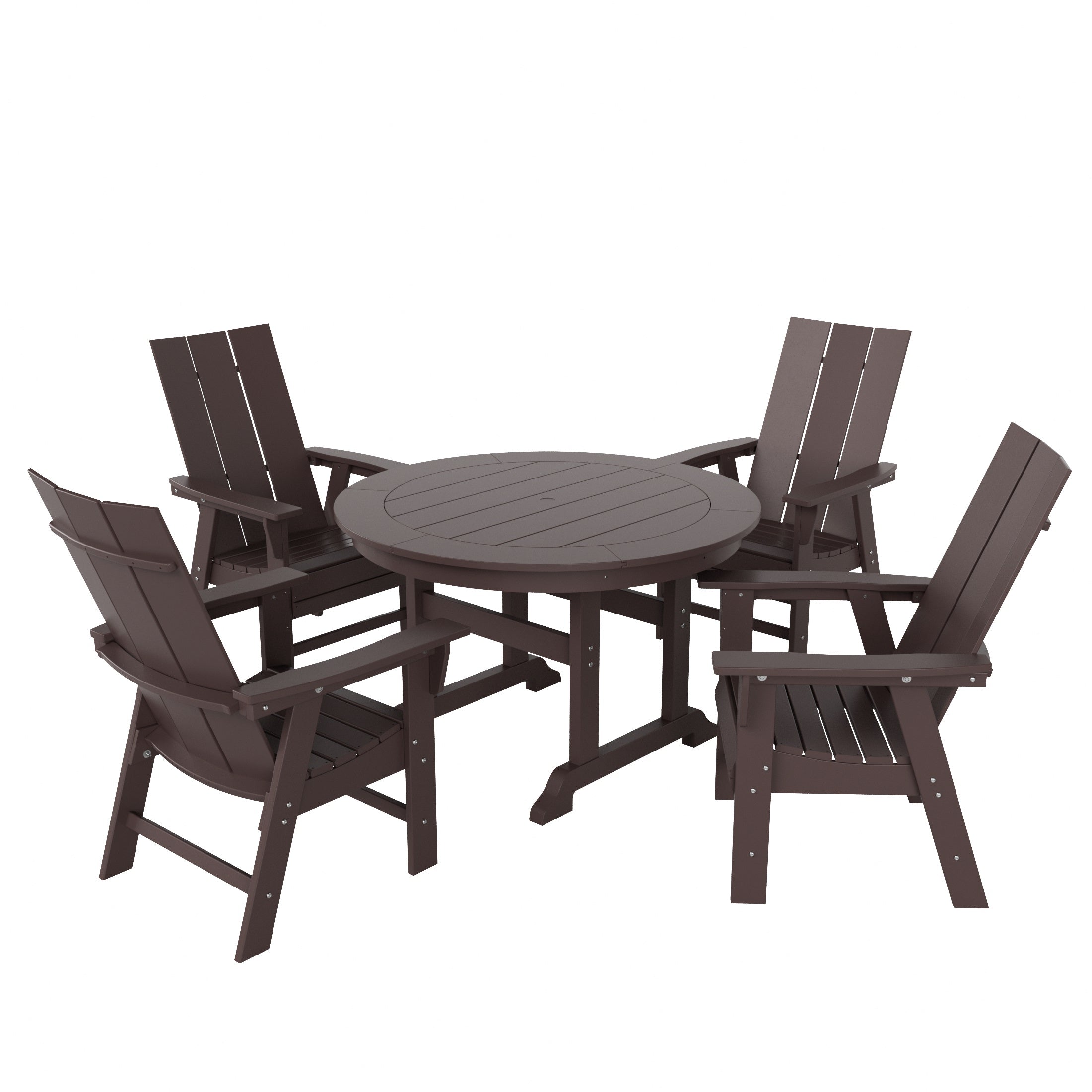 Palms 5 Piece Outdoor Patio Dining Round Table and Modern Armchair Set