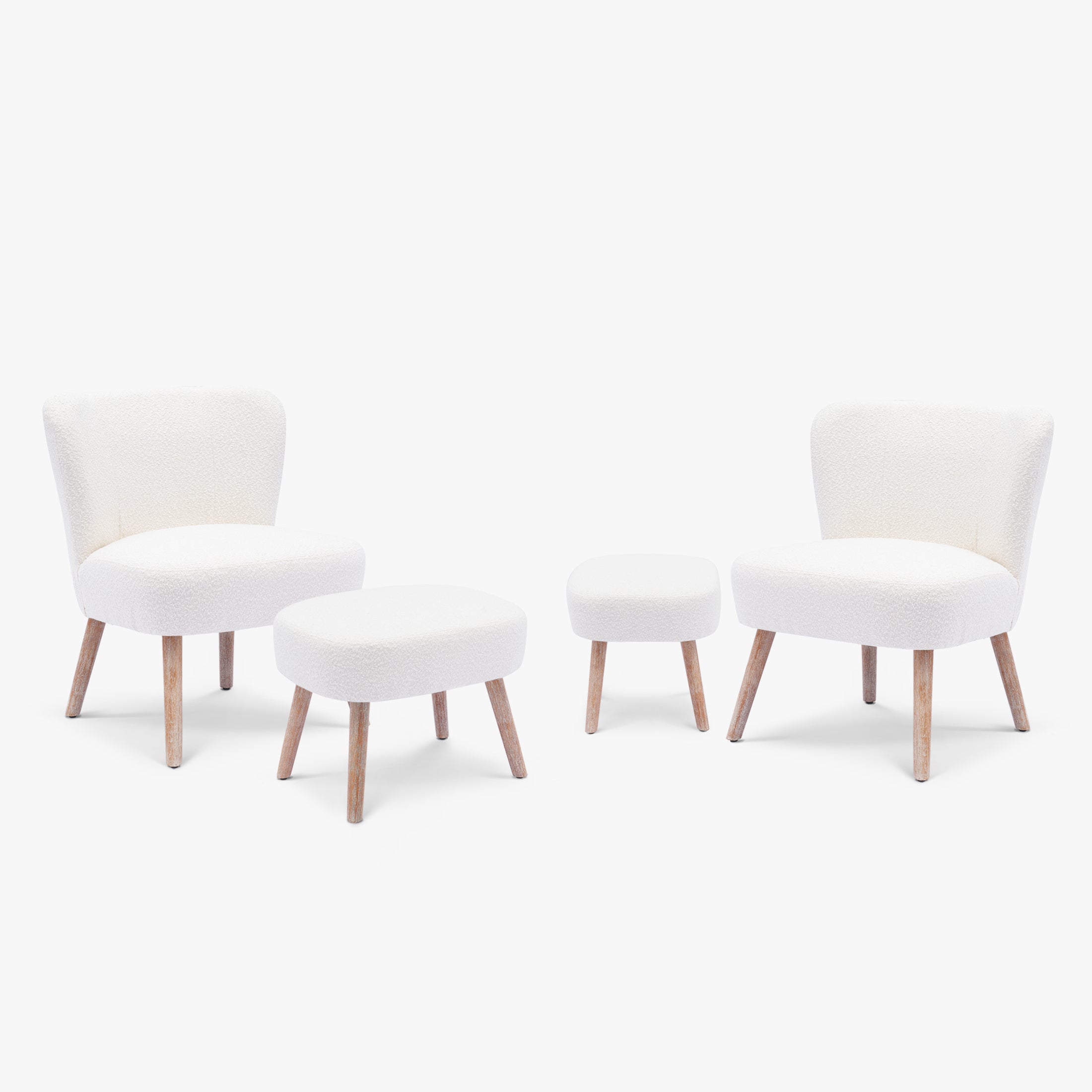 Amélie 4-Piece Set Mid-Century Boucle Accent Chairs with Ottoman Foot Stools