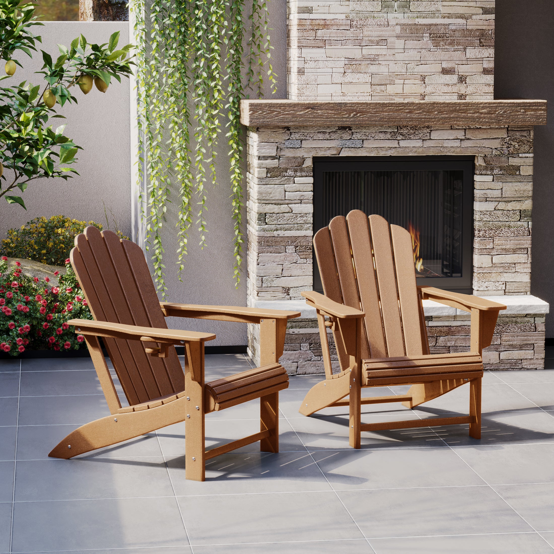 Lakeview Outdoor Patio HDPE Adirondack Chairs With Cup Holders (Set of 2)