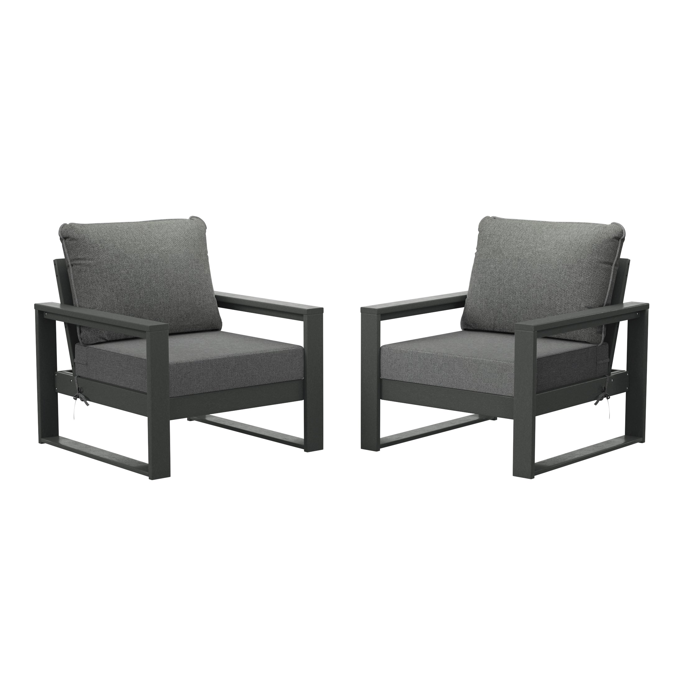 Rockaway Outdoor Modern HDPE Patio Club Chair with Waterproof Deep Seat Cushions (Set of 2)