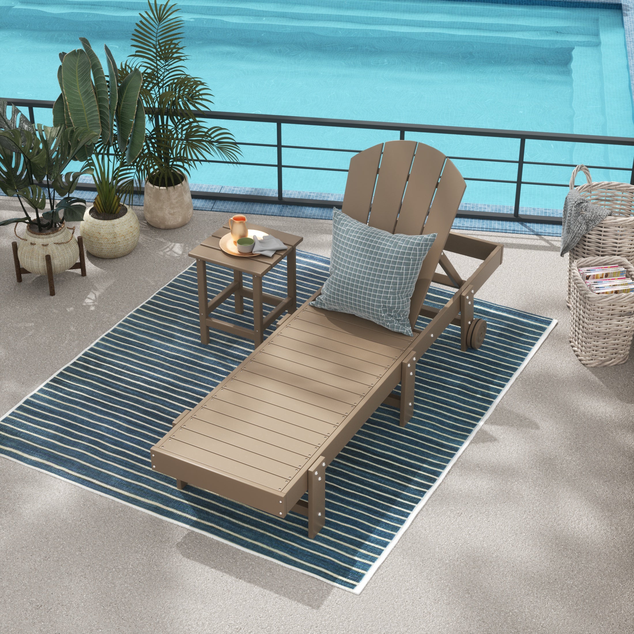 Paradise 2 Piece Adirondack Poly Reclining Chaise Lounge With Wheels