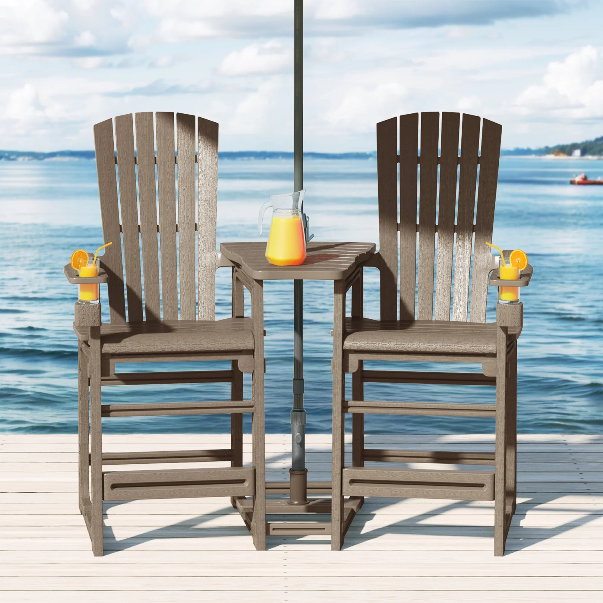 Cayman Outdoor Tall Adirondack Chairs With Connecting Table Tray (Set