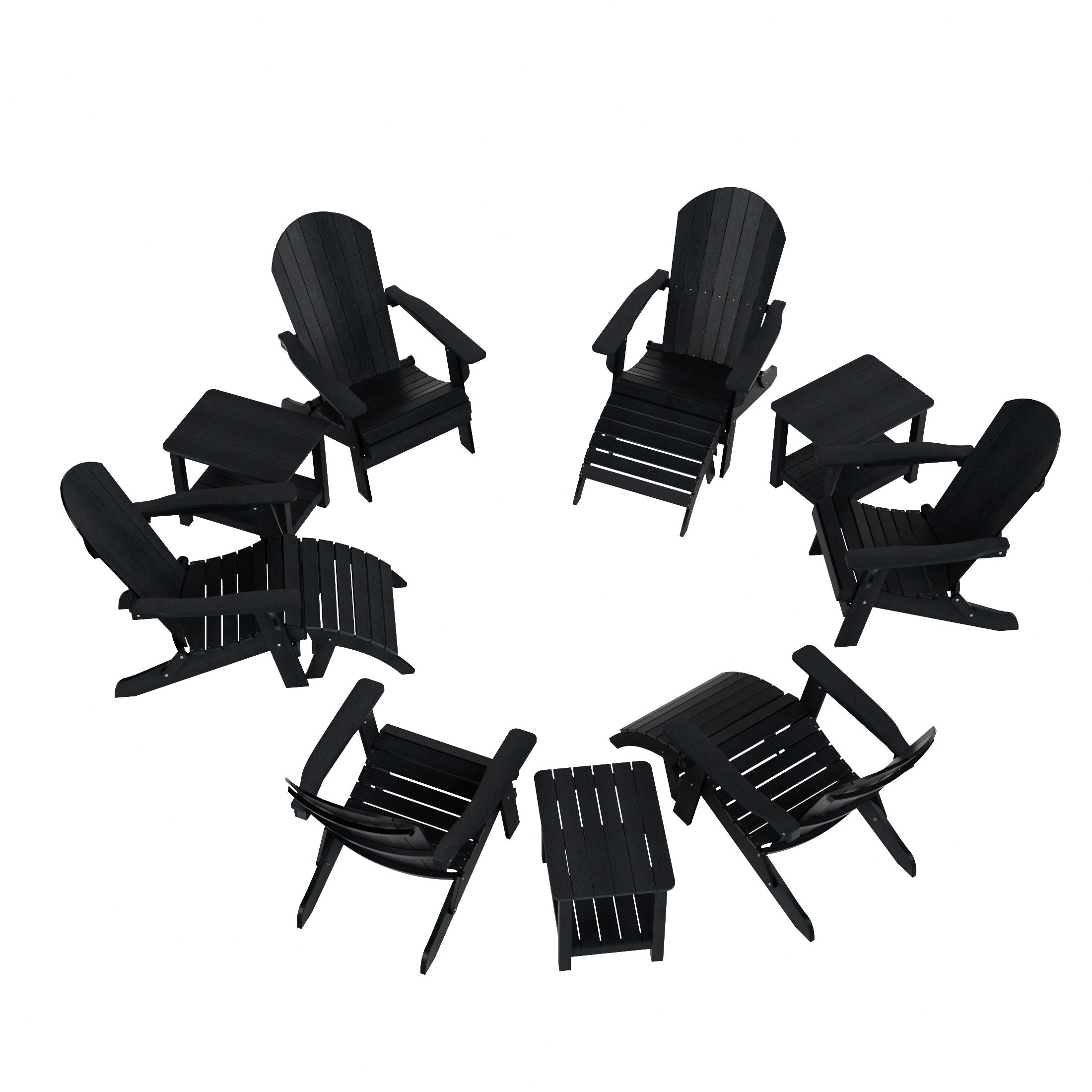 Florence 6 Person Folding Adirondack Seashell With Side Table and Folding Ottoman
